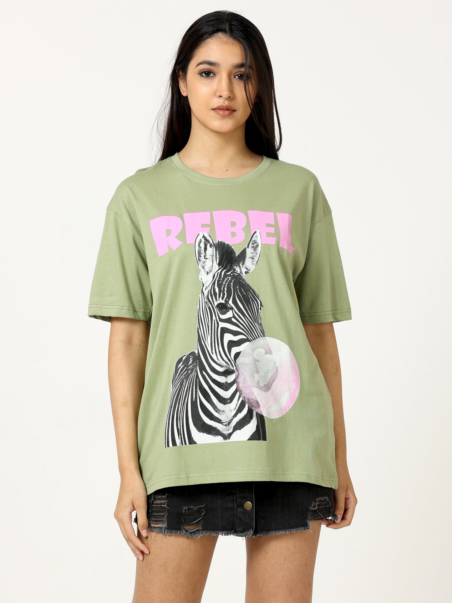 Sea Green Rebel Zebra Printed Oversized T-shirt - UNISEX