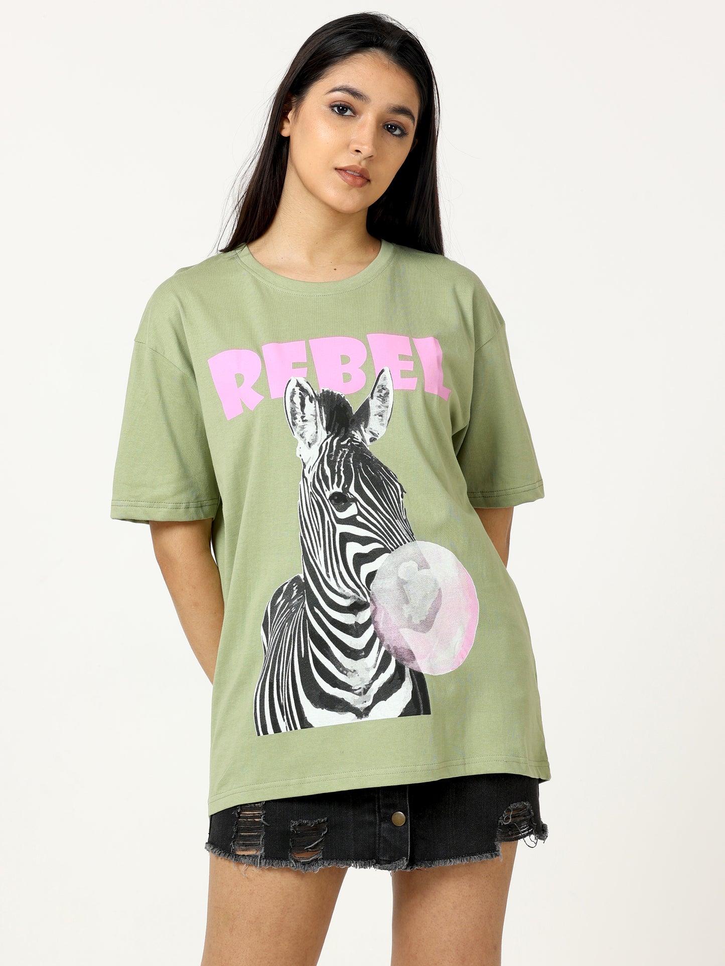Sea Green Rebel Zebra Printed Oversized T-shirt - UNISEX