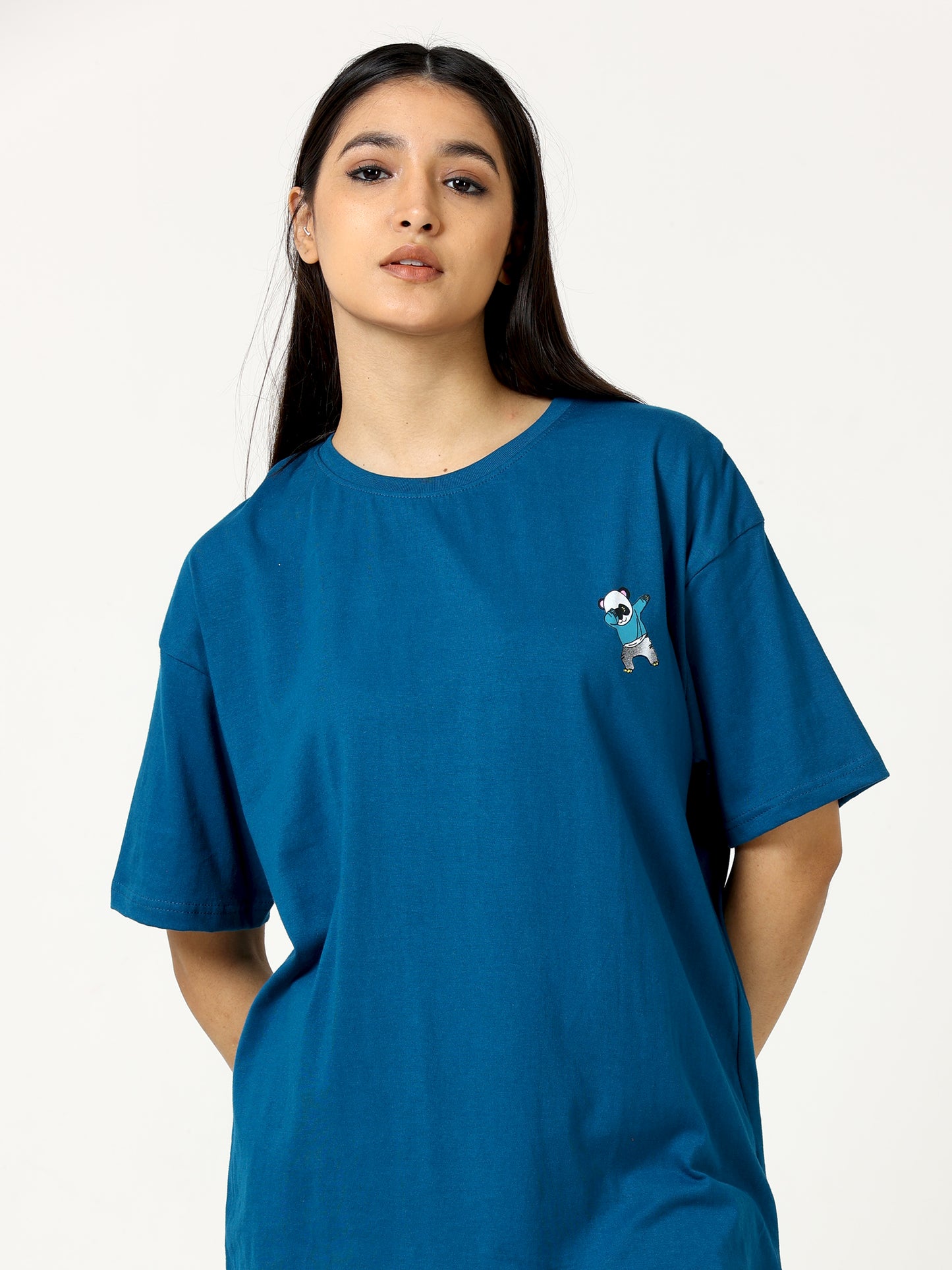 Navy Blue Panda Printed Oversized T-shirt - UNISEX