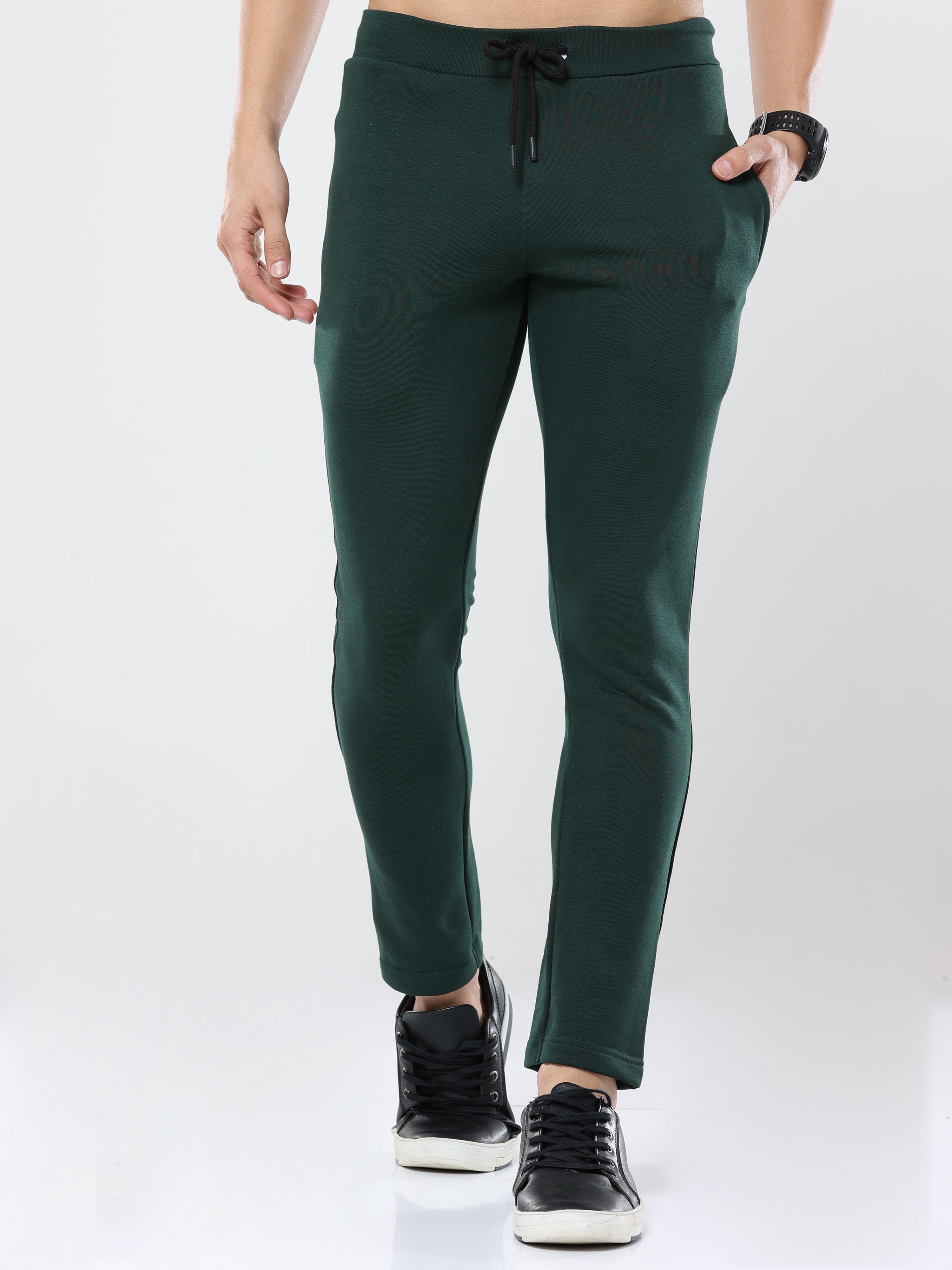 بنطال رياضي رجالي كاجوال فاخر باللون الأخضر الزيتوني