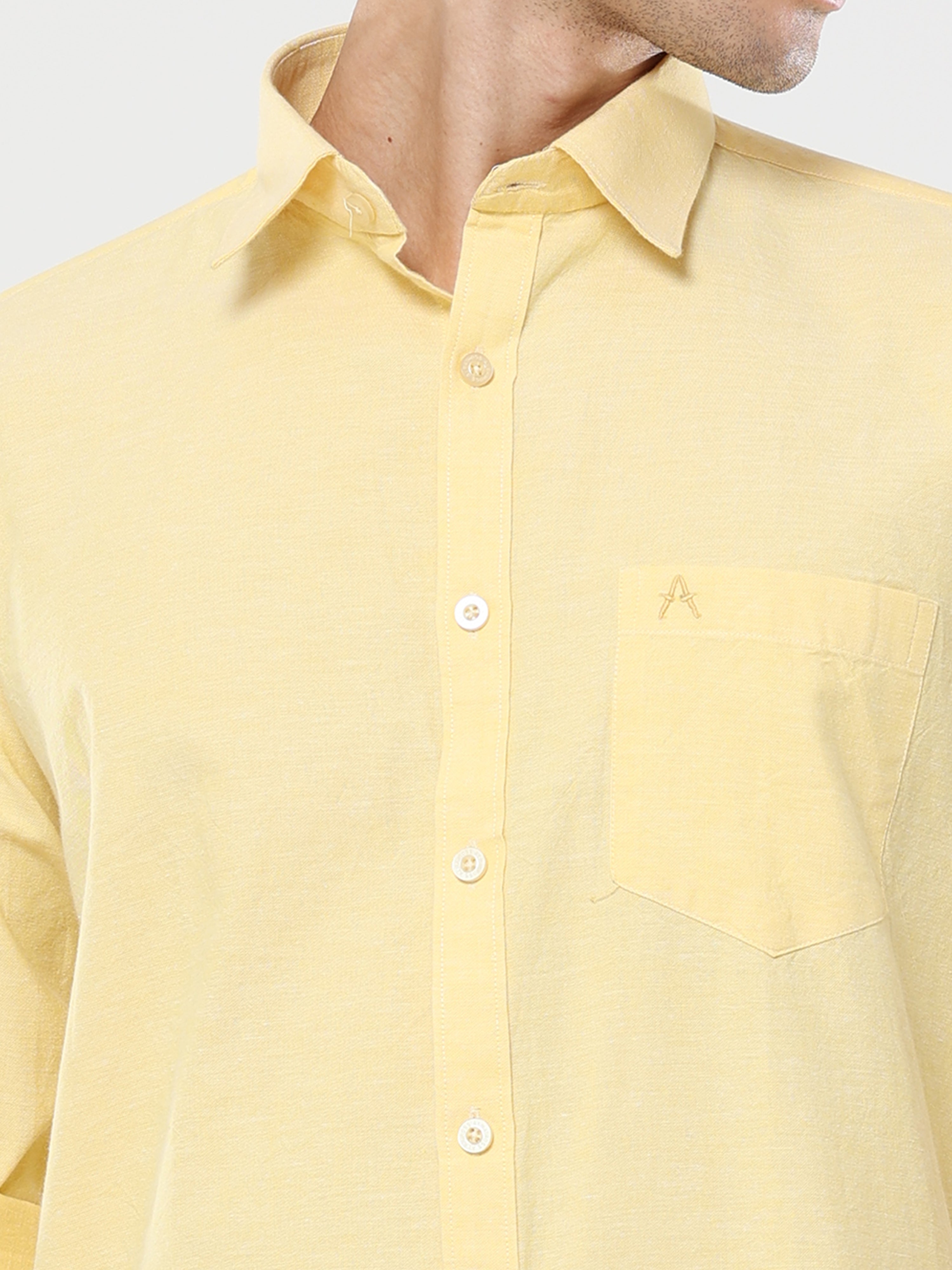 Lemon Yellow Plain premium Cotton linen shirt with pocket for men