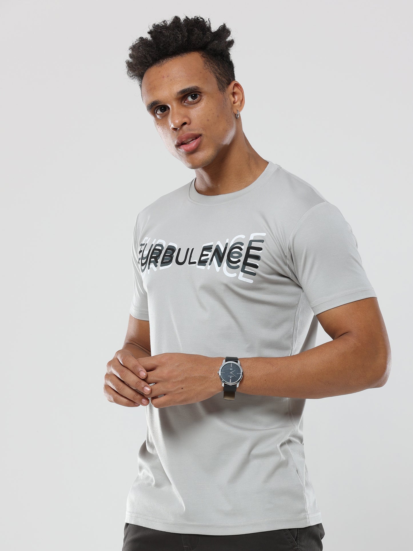 Classic Italian light gray Turbulence printed T-shirt for men