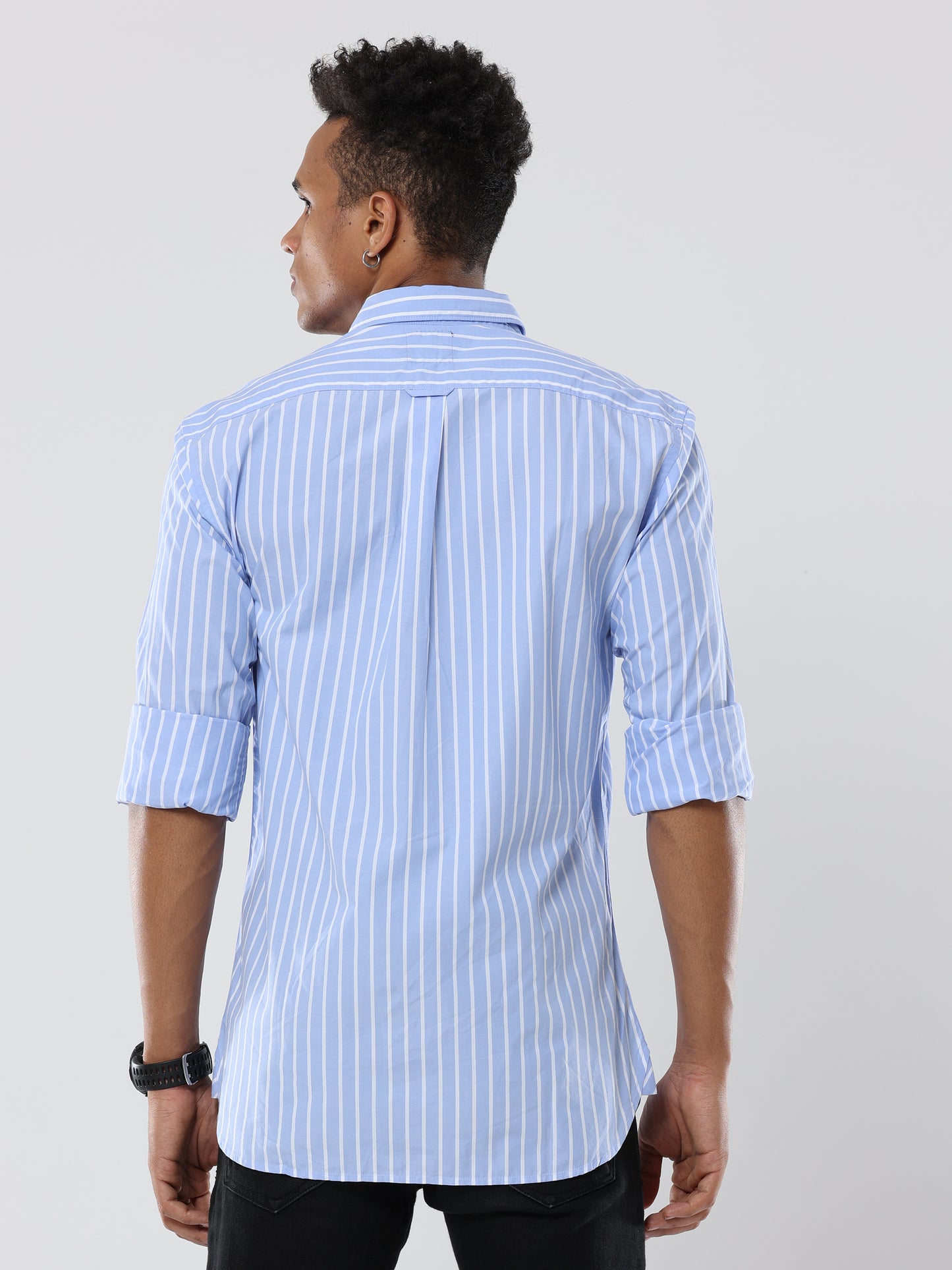 white- light blue striped Premium cotton Formal Shirt for men