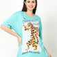 Aqua marine dancing tiger Printed Oversized T-shirt for Women