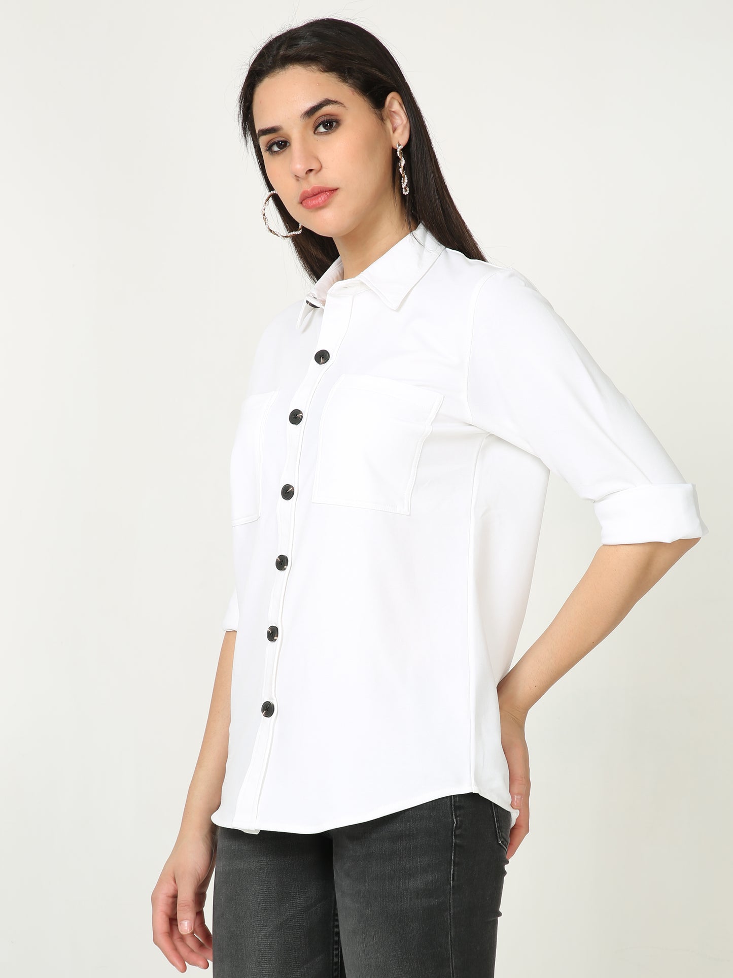 White Double Pocket Royal Knit Overshirt - UNISEX