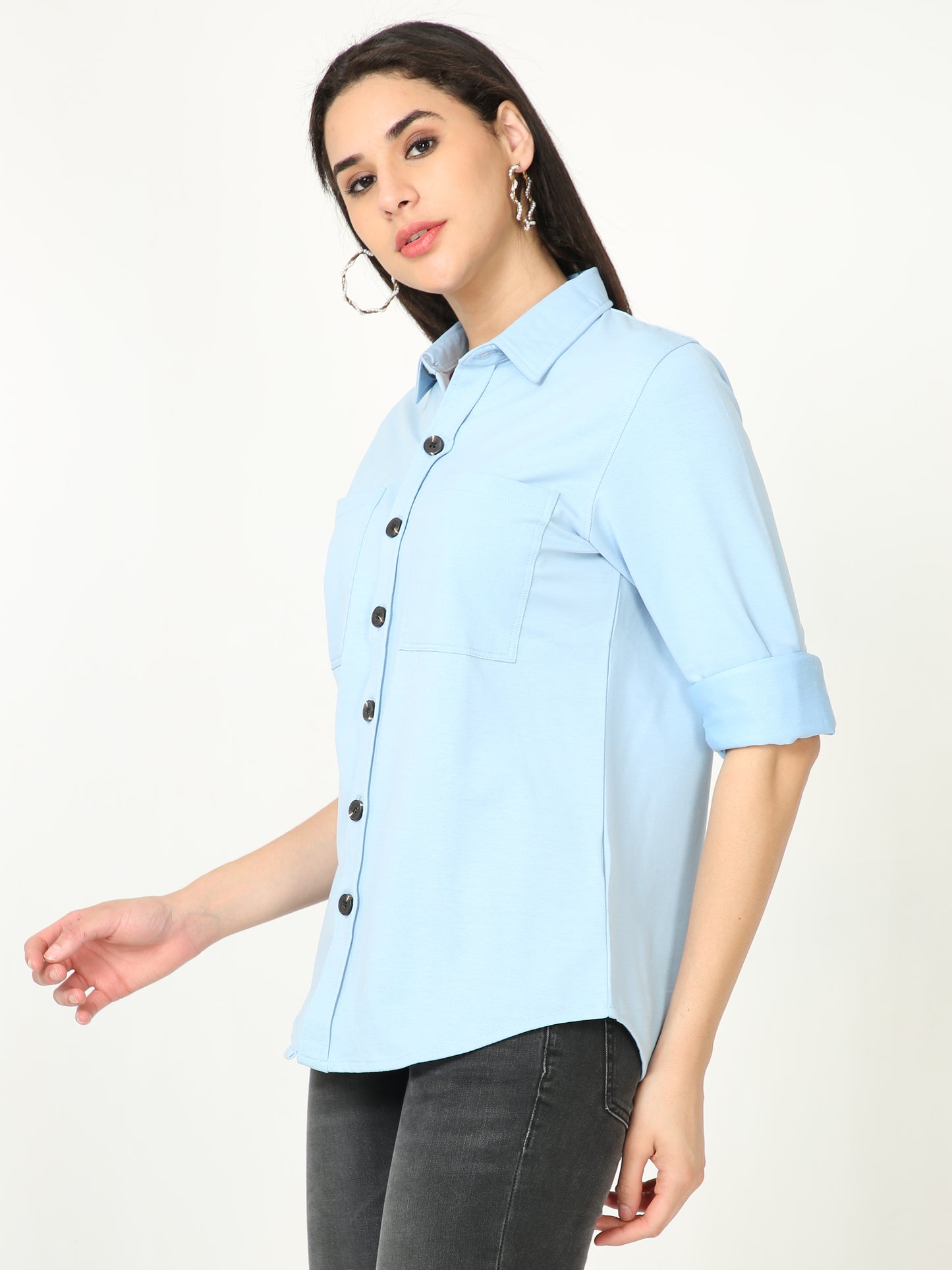Sky Blue Double Pocket Royal Knit Overshirt - UNISEX