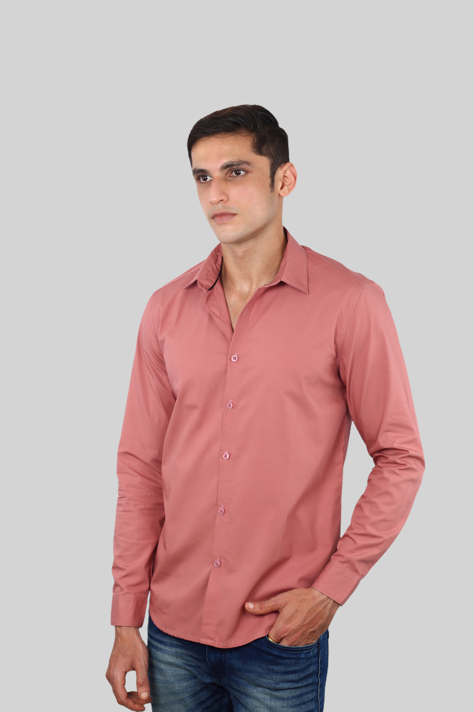 Light Pink Cotton Mens Full Sleeve Plain Shirt