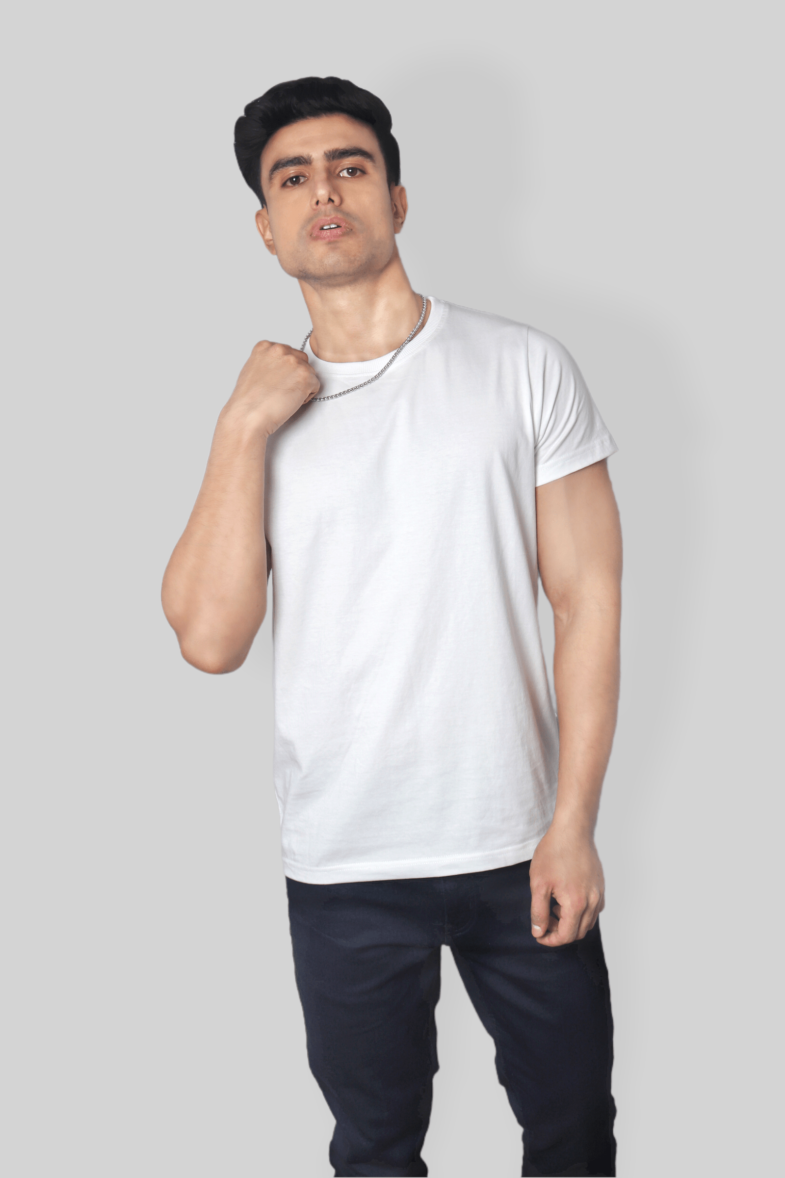 Solid White plain Round Neck Cotton Tshirt for men