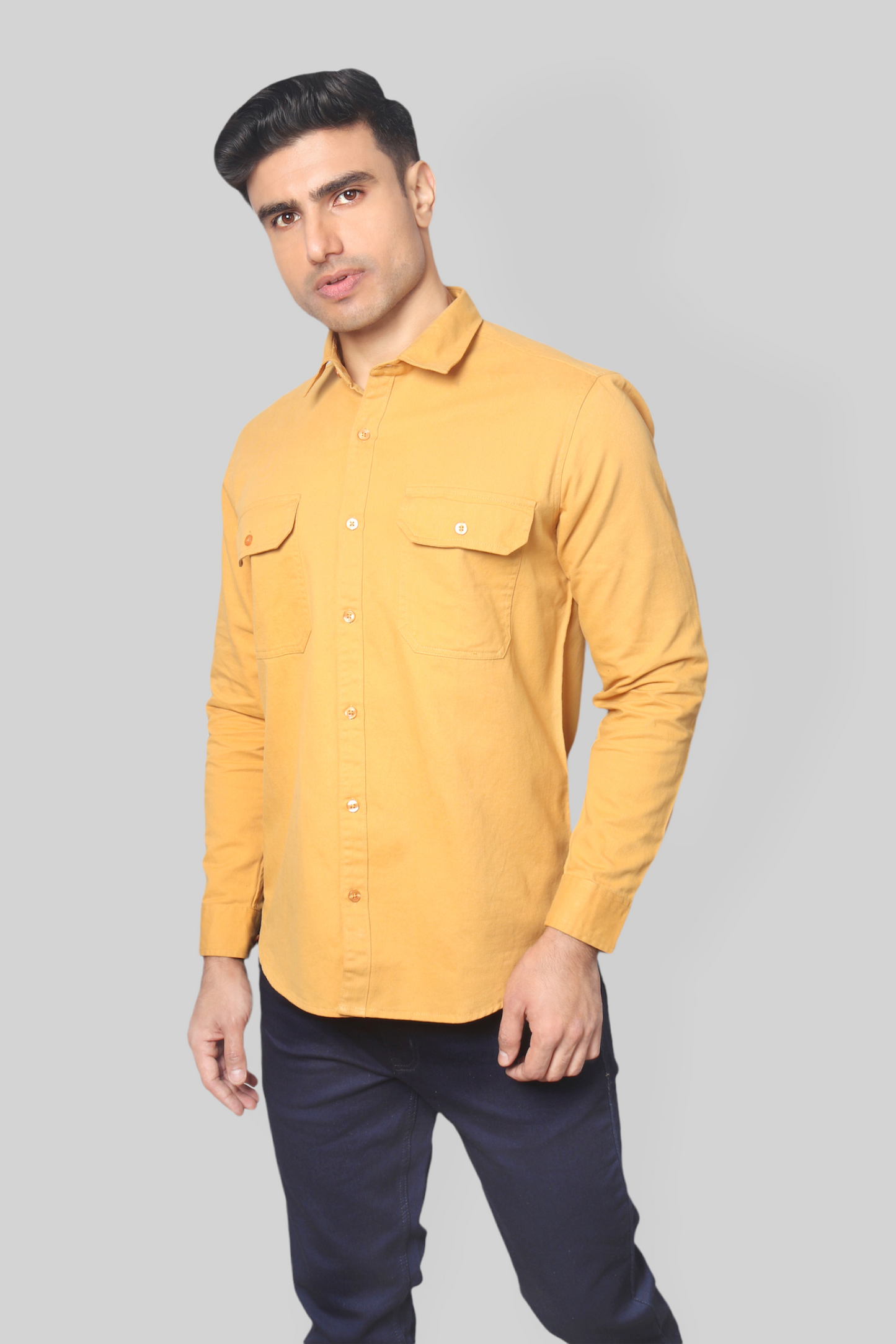 Mustard double pocket denim shirt for men’s