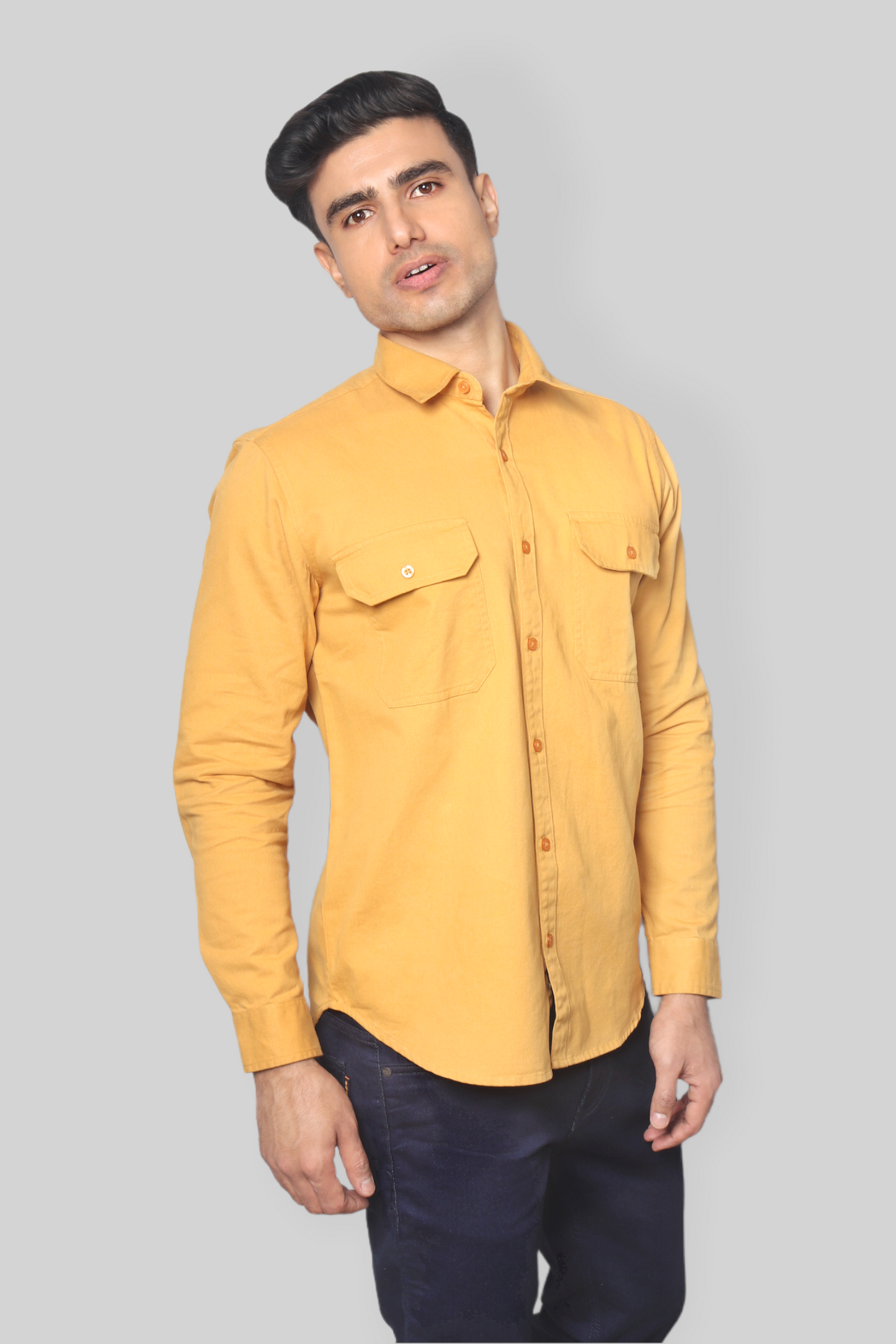 Mustard double pocket denim shirt for men’s