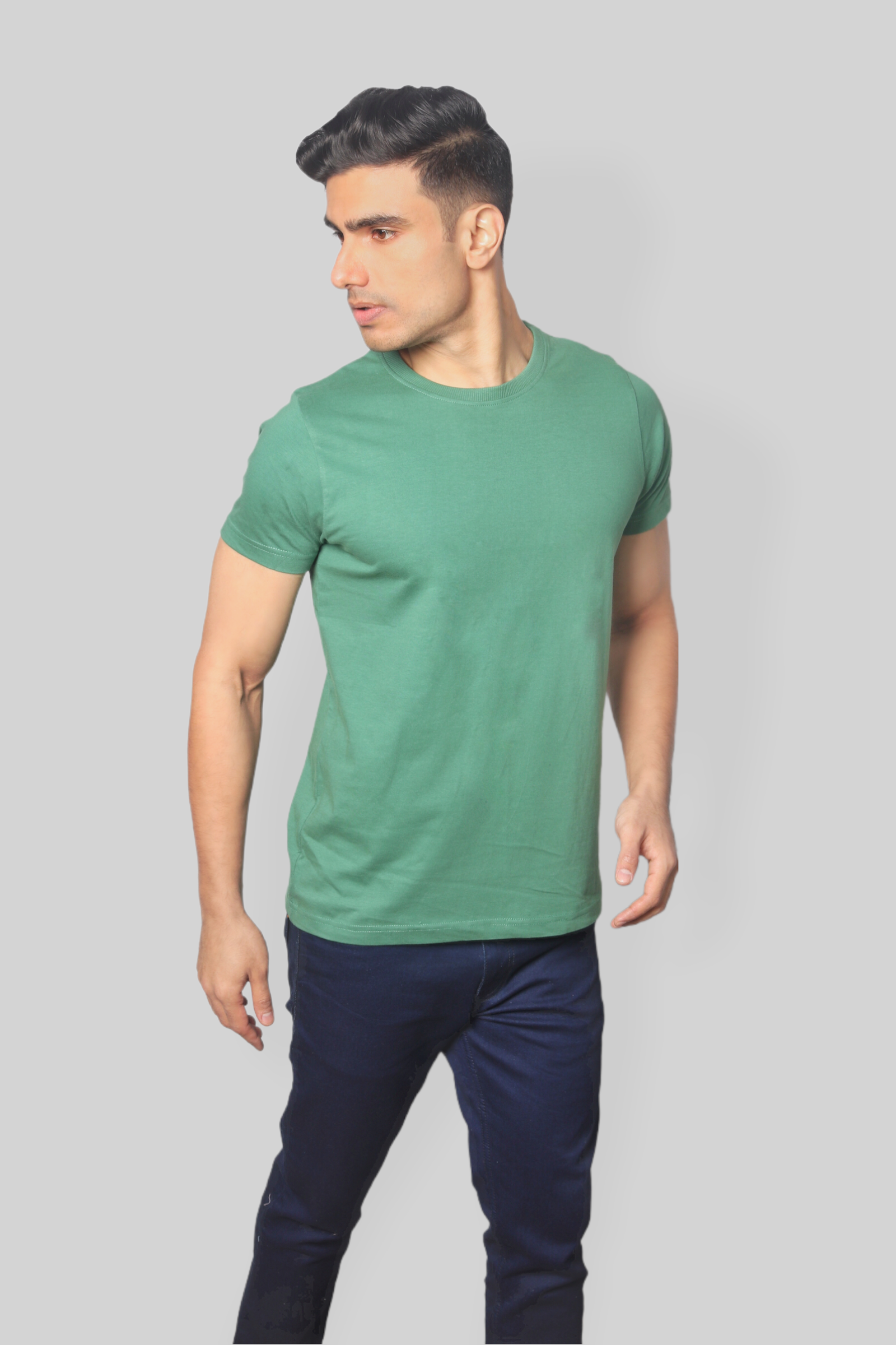Solid Green plain Round Neck Cotton Tshirt for men