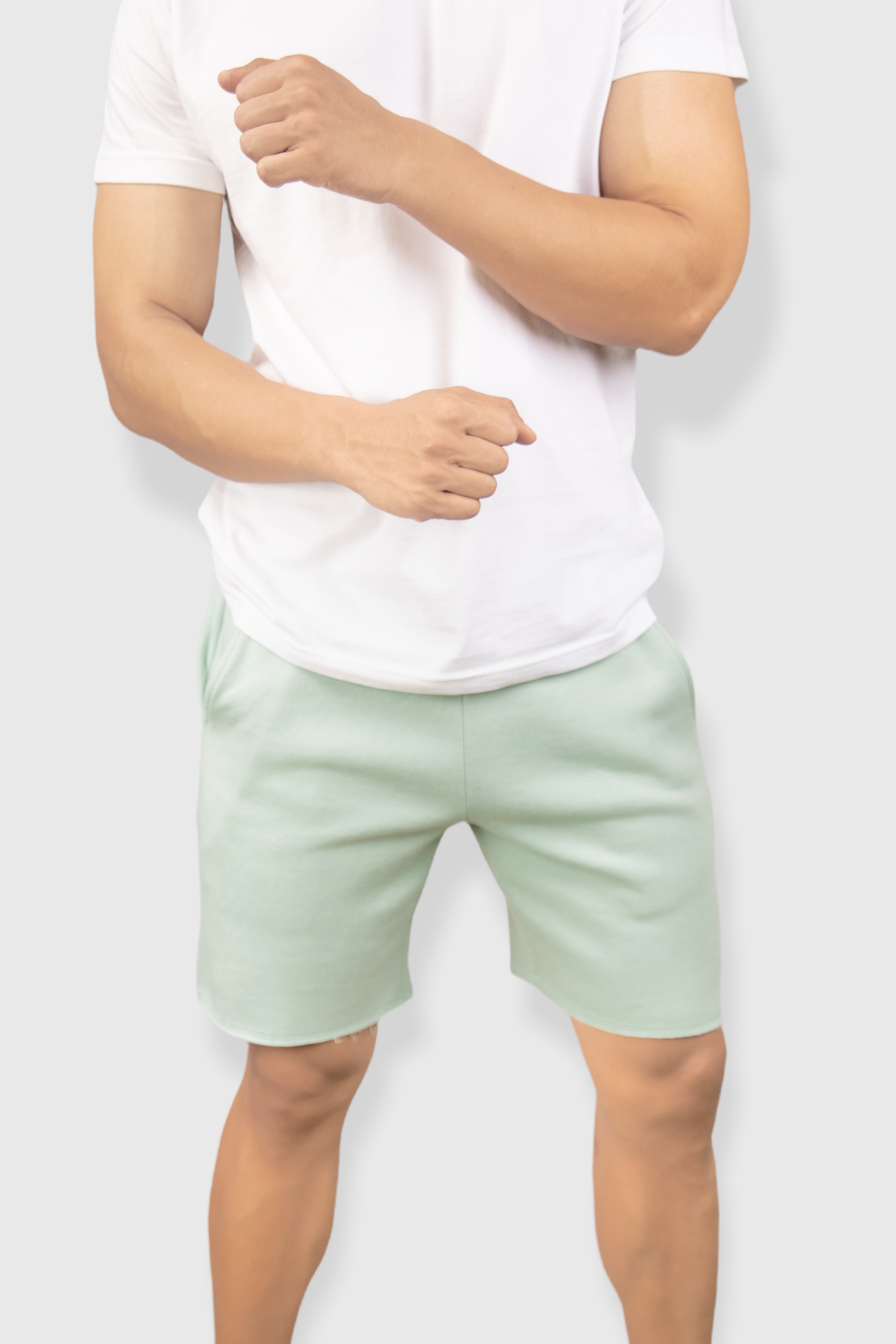 Pastel Green casual cotton fleece shorts for men – Albatross Clothing