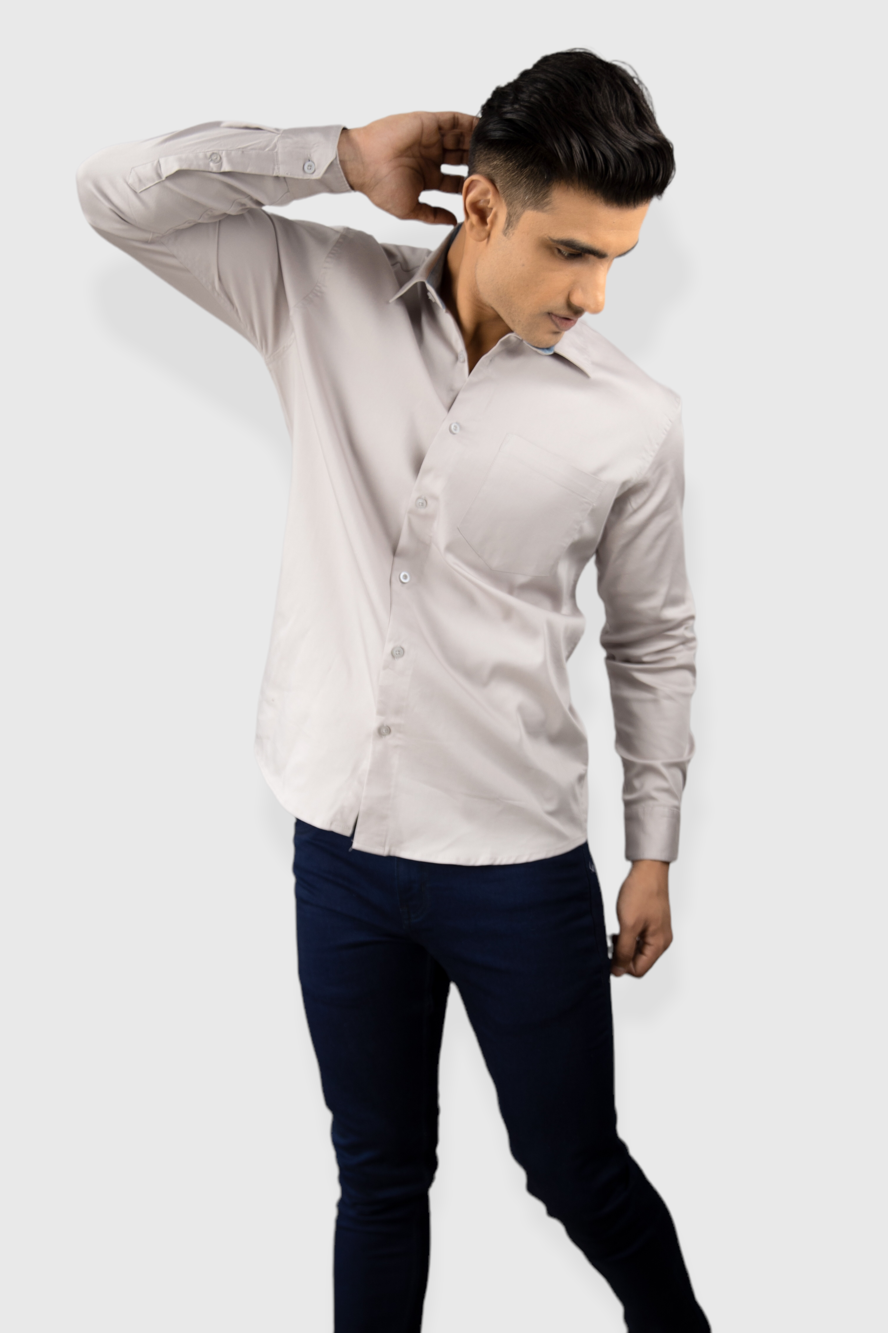 Gray Plain premium Cotton satin shirt with pocket for men