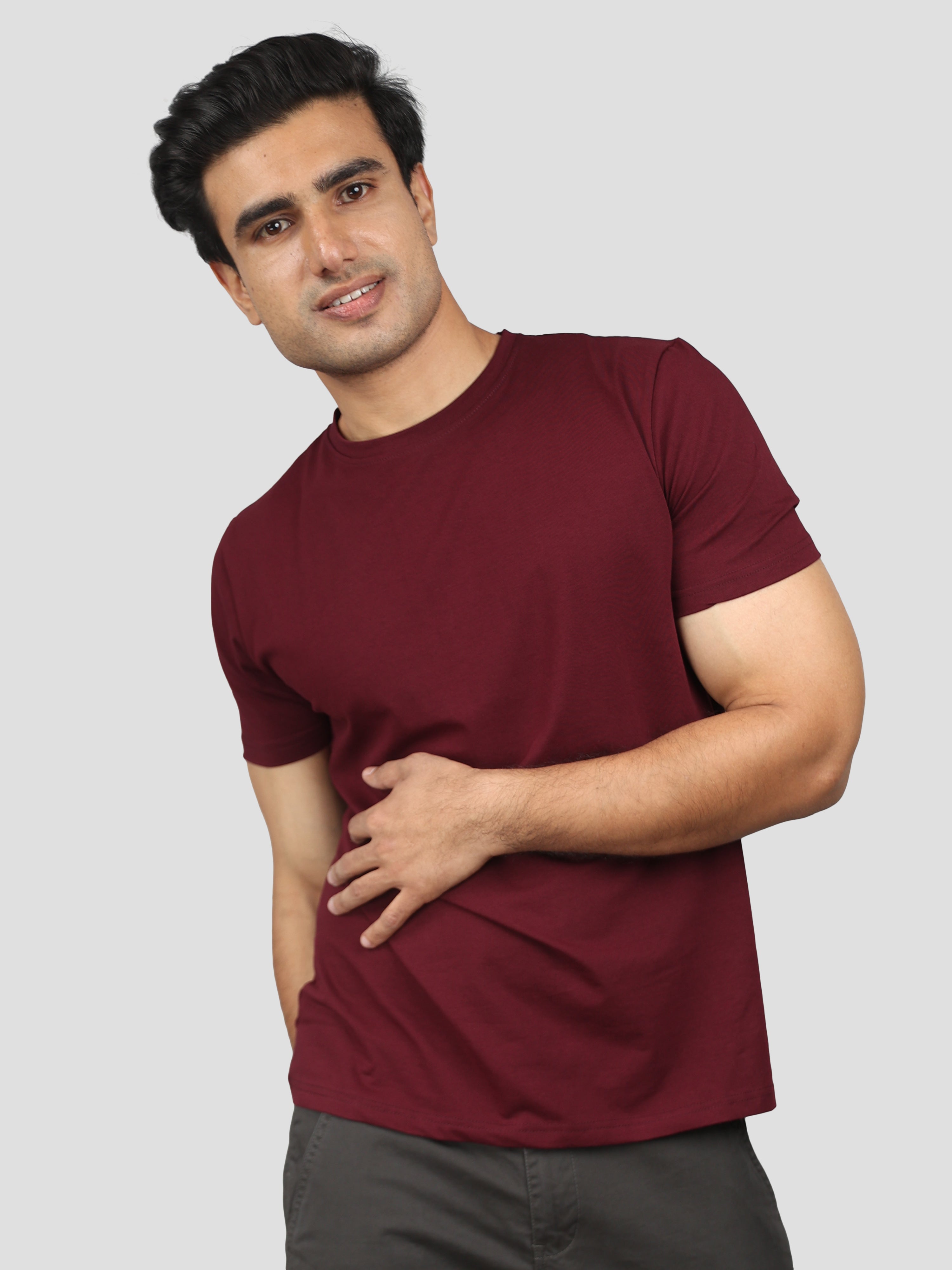 Maroon Super Stretch Round Neck Cotton Tshirt for men