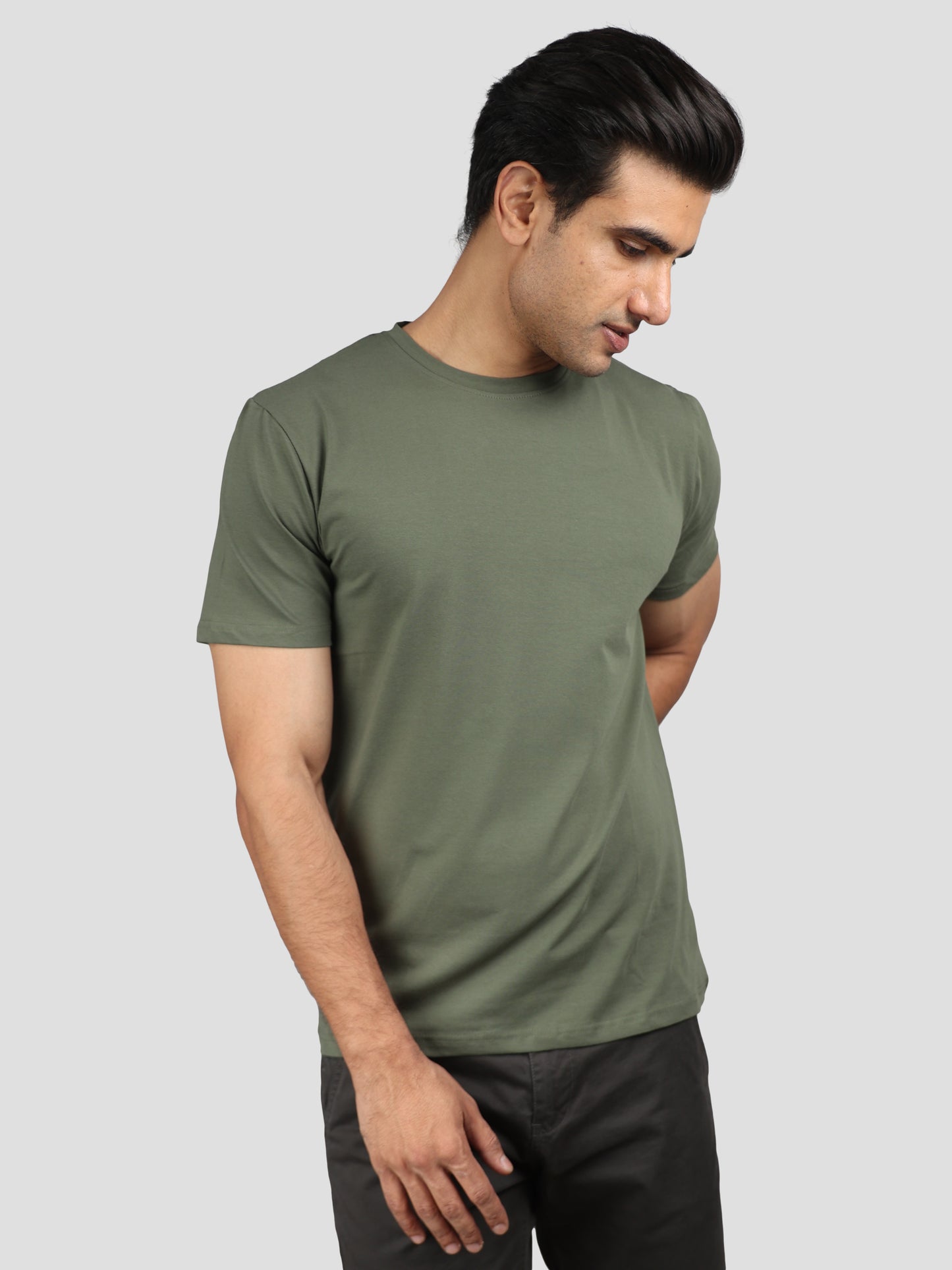 Military Green Super Stretch Round Neck Cotton Tshirt for men