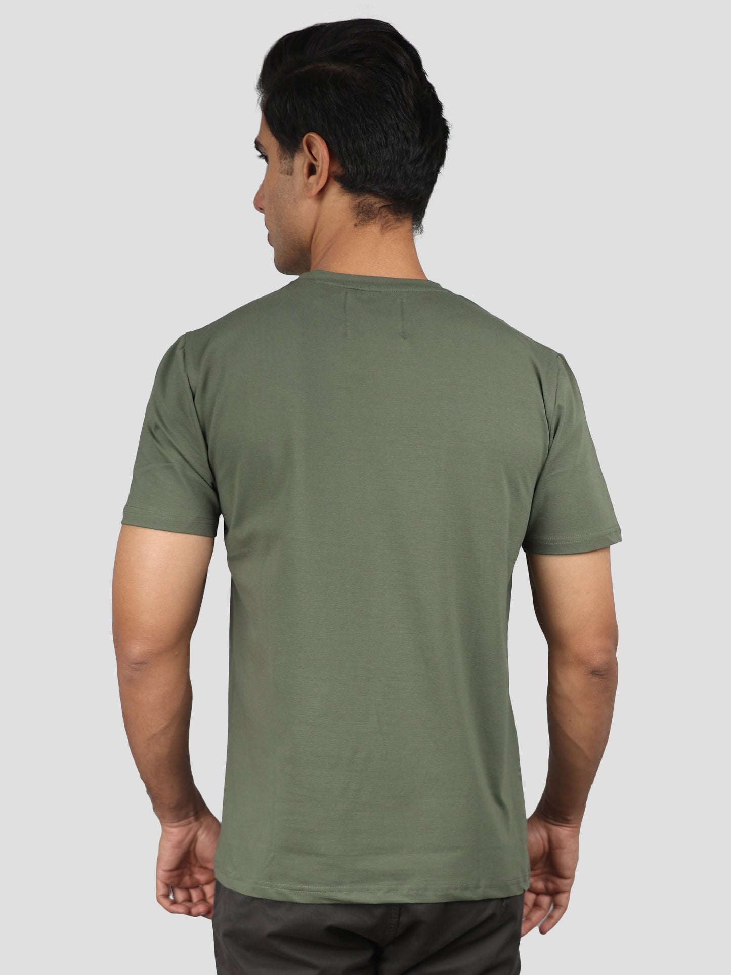 Military Green Super Stretch Round Neck Cotton Tshirt for men
