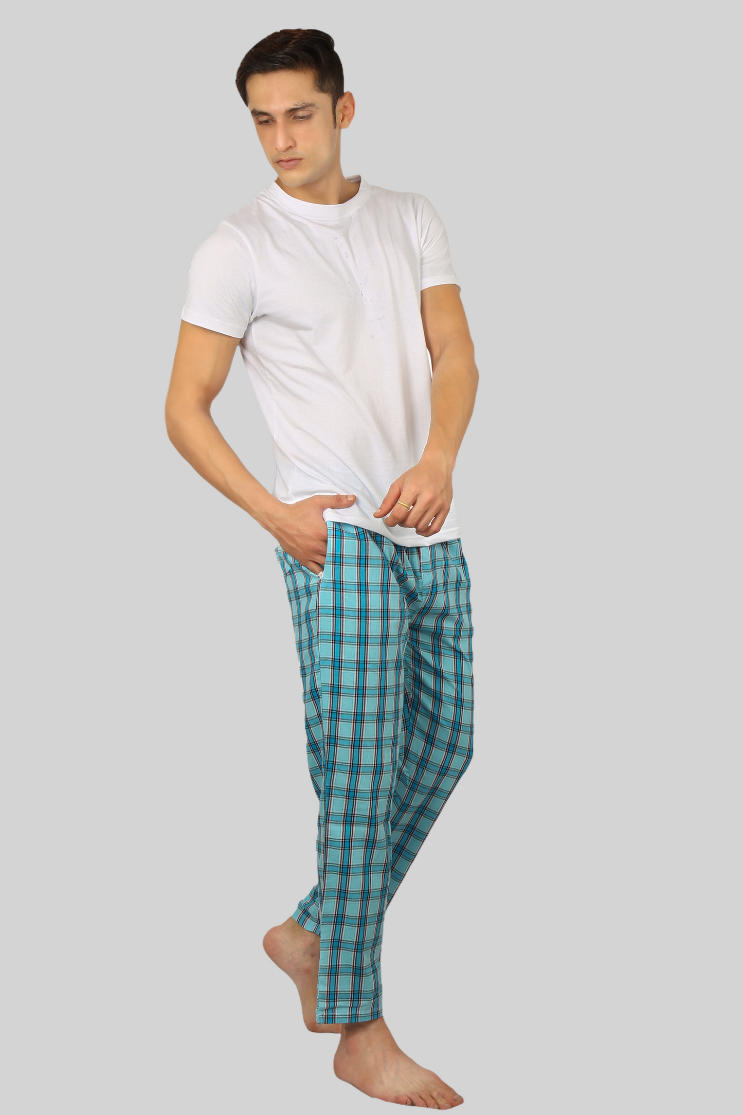 Baby Blue soft and super comfortable checkered pajamas for men