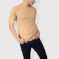 Beige Half Sleeve Flat Knit self striped Round neck T-Shirt for men