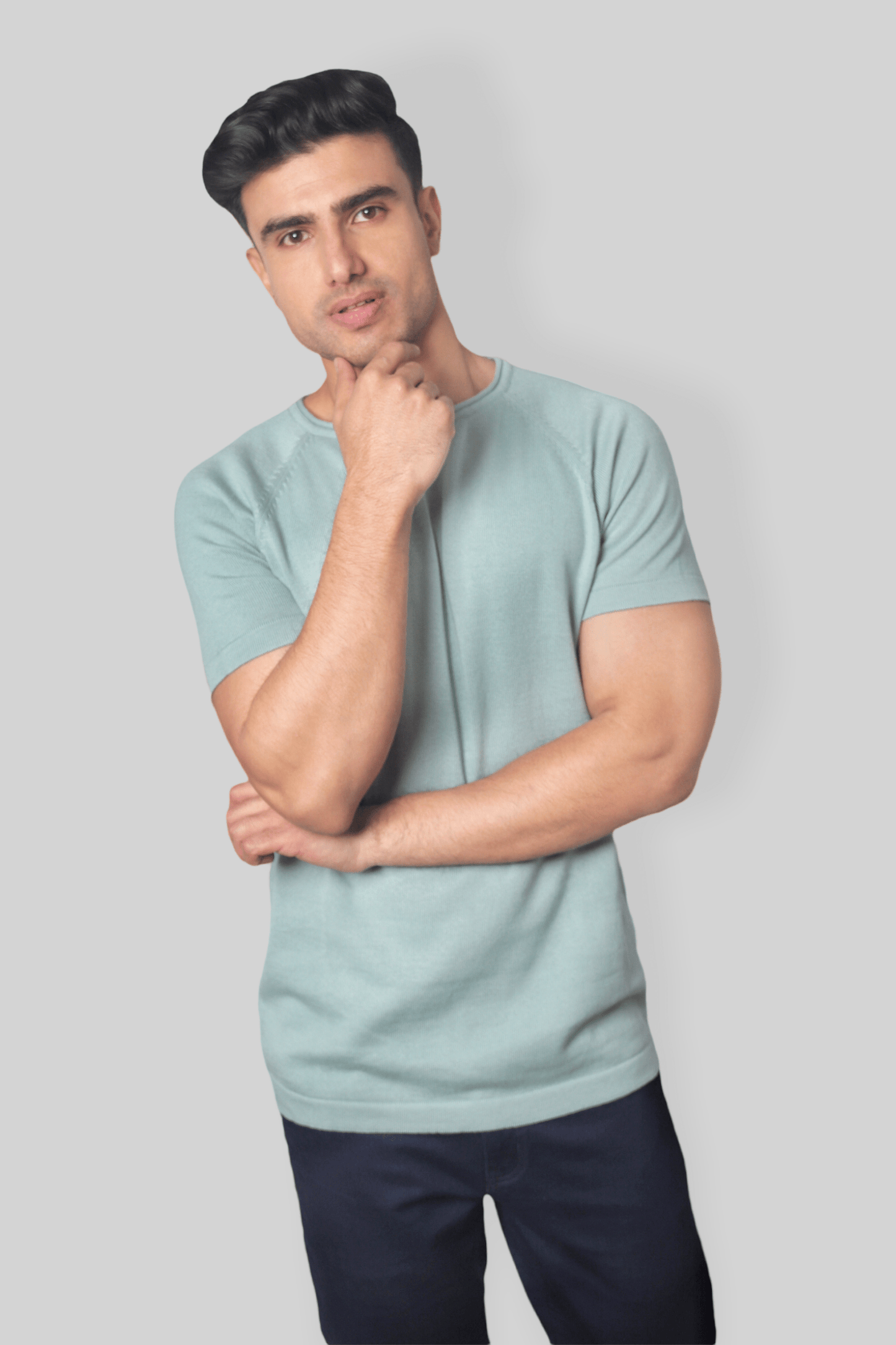 Pastel Green Half Sleeve rough neck Flat Knit T-Shirt for men