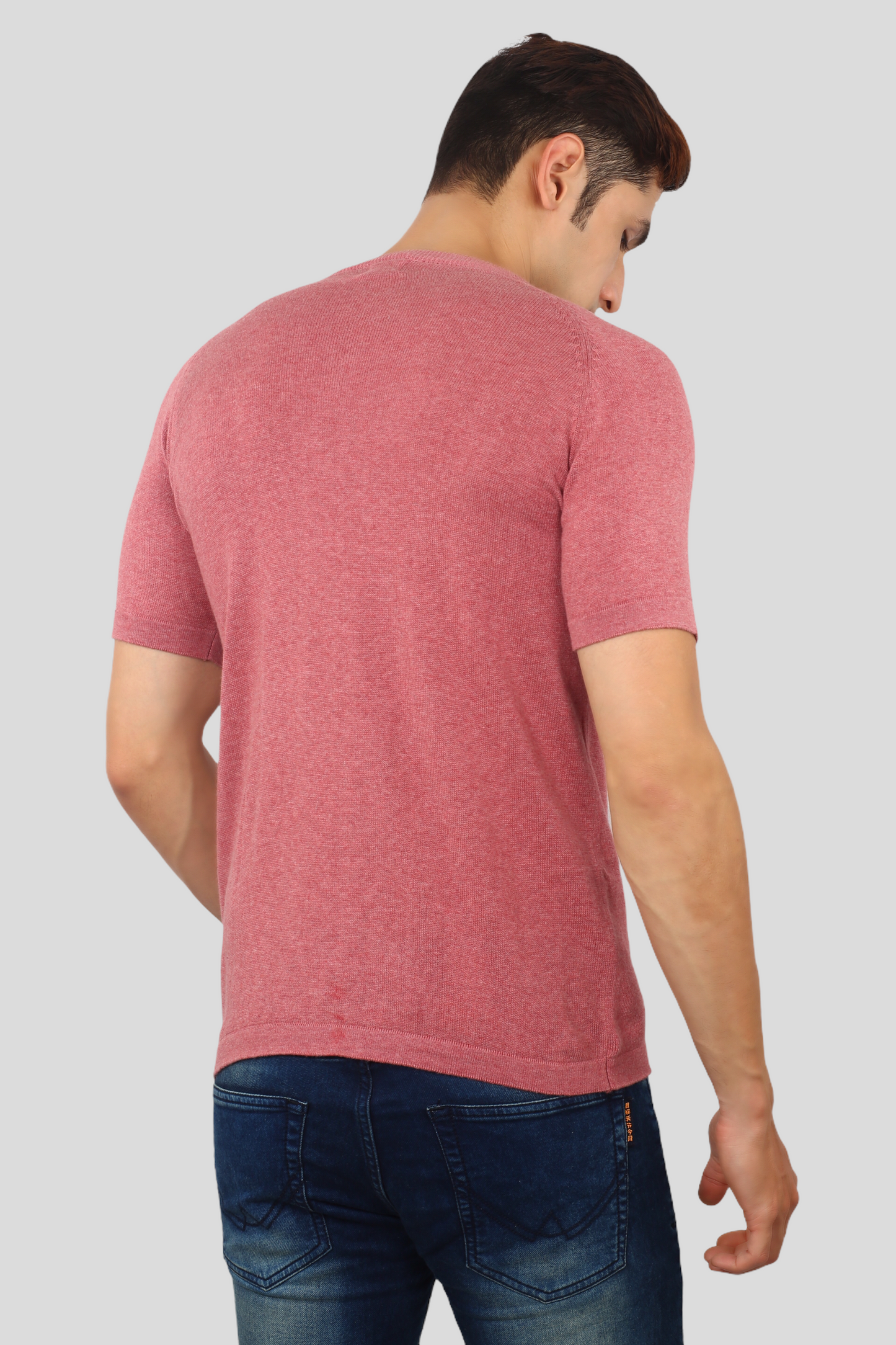 Dark Pink Half Sleeve Flat Knit round neck T-Shirt