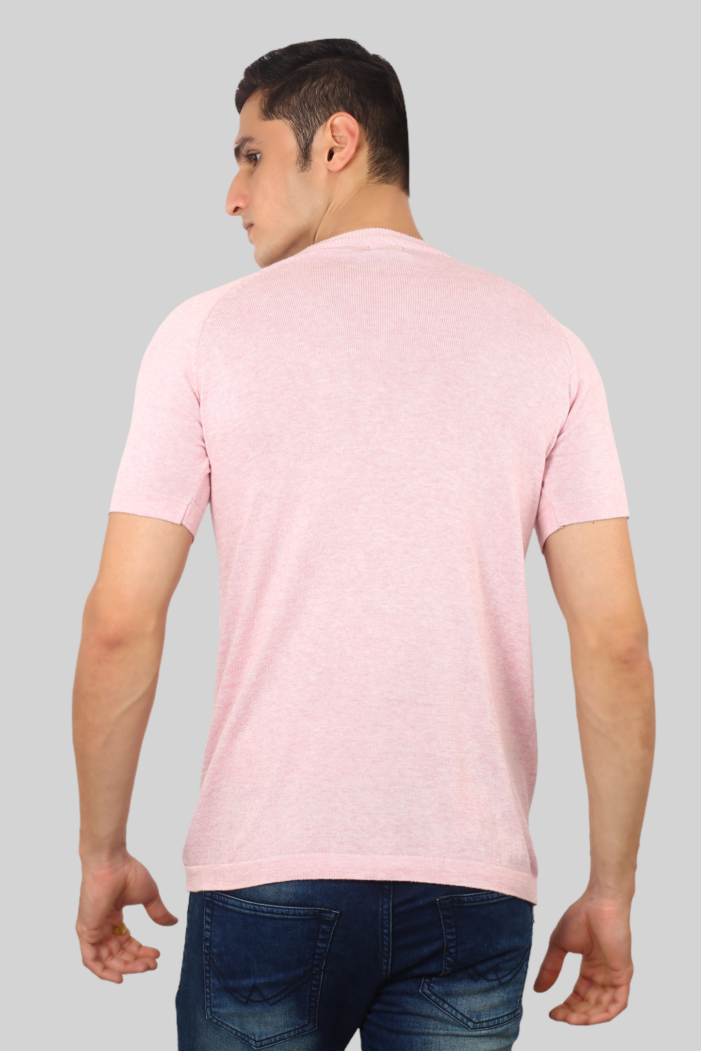 Light Pink Half Sleeve Flat Knit round neck T-Shirt