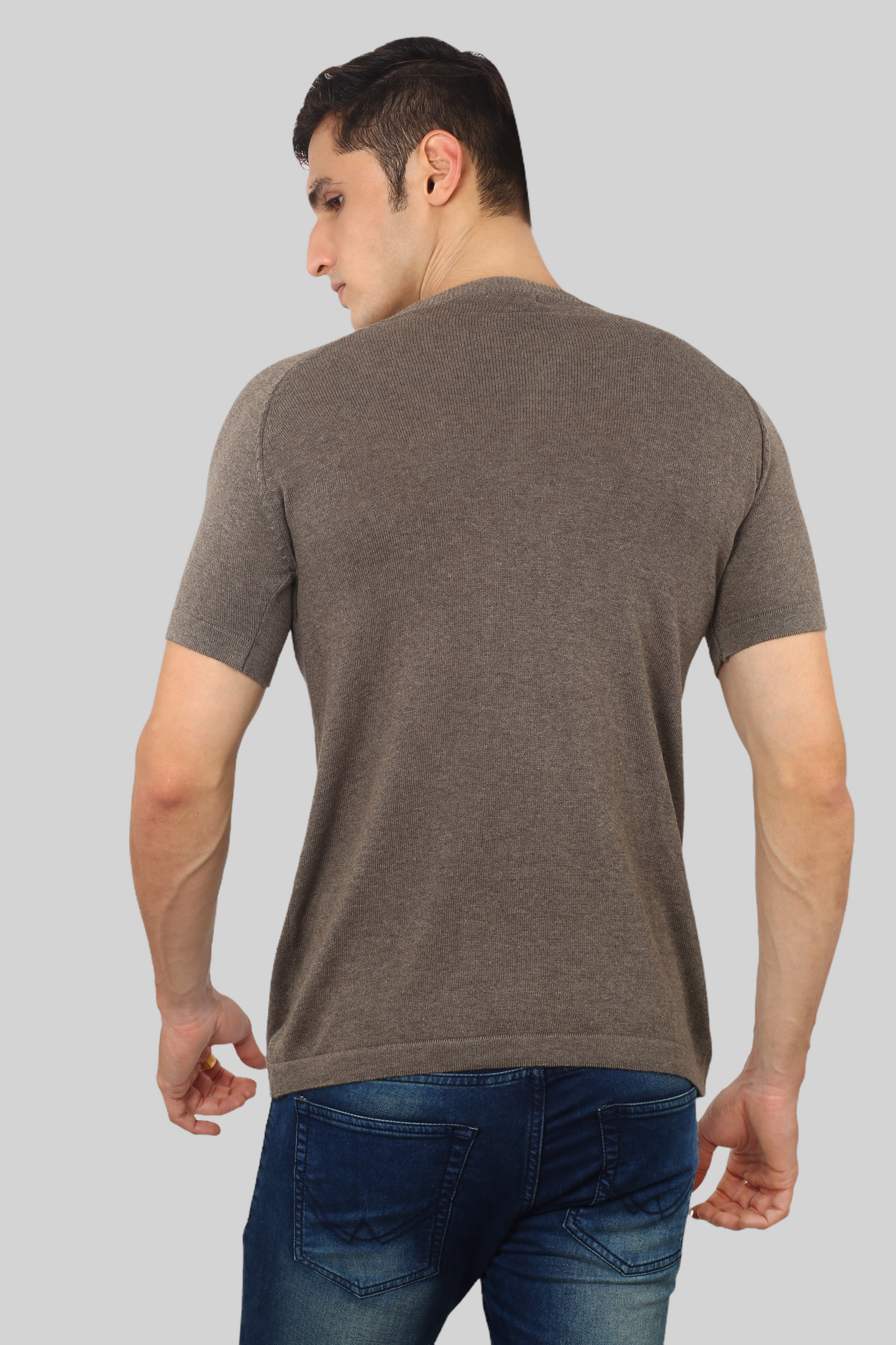Winchester Grey Half Sleeve Flat Knit Round neck T-Shirt for men