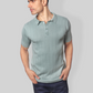 Pastel Green Half Sleeve self textured Flat Knit Collar T-Shirt