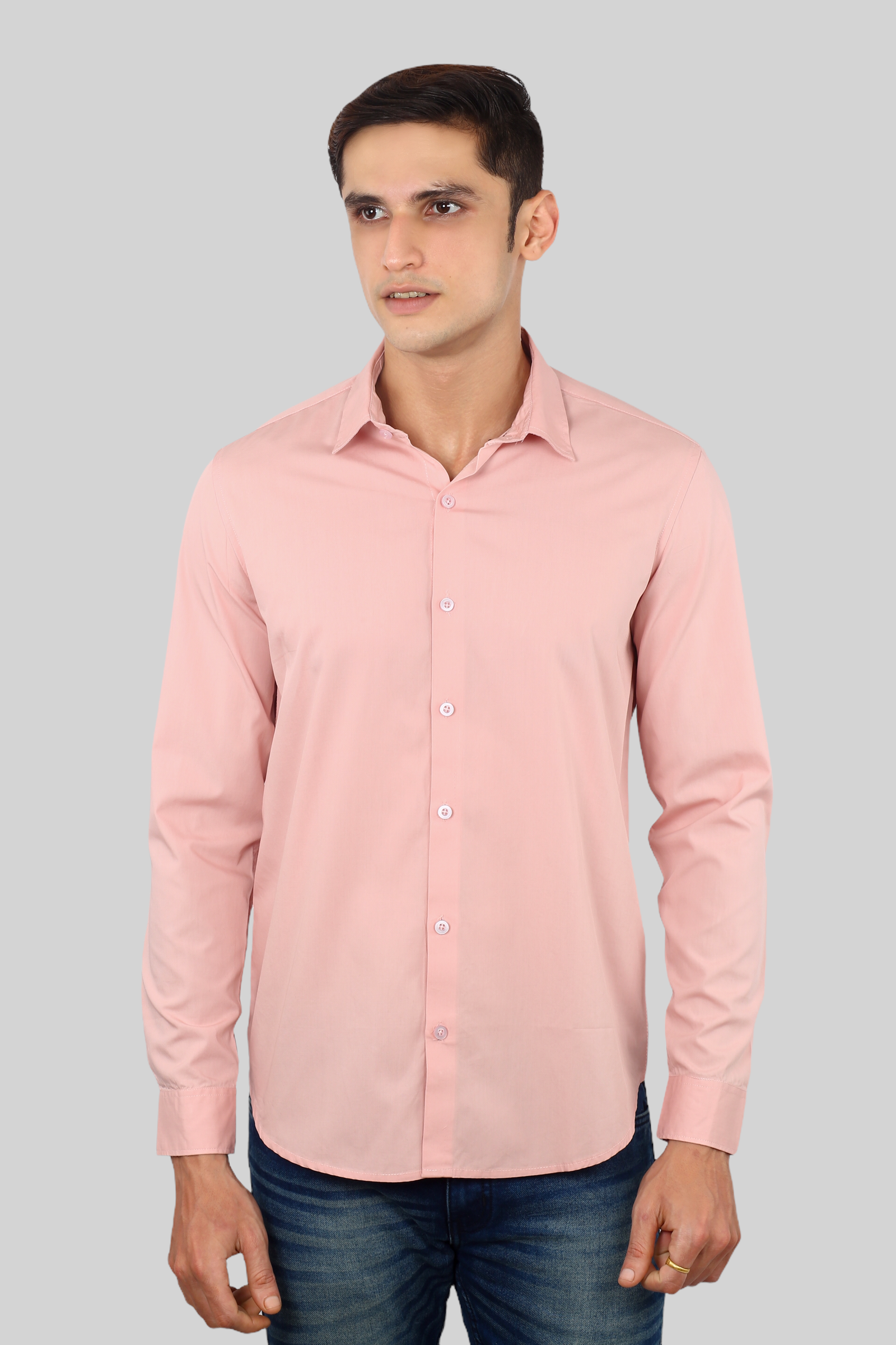 Light Pink Cotton Mens Full Sleeve Plain Shirt