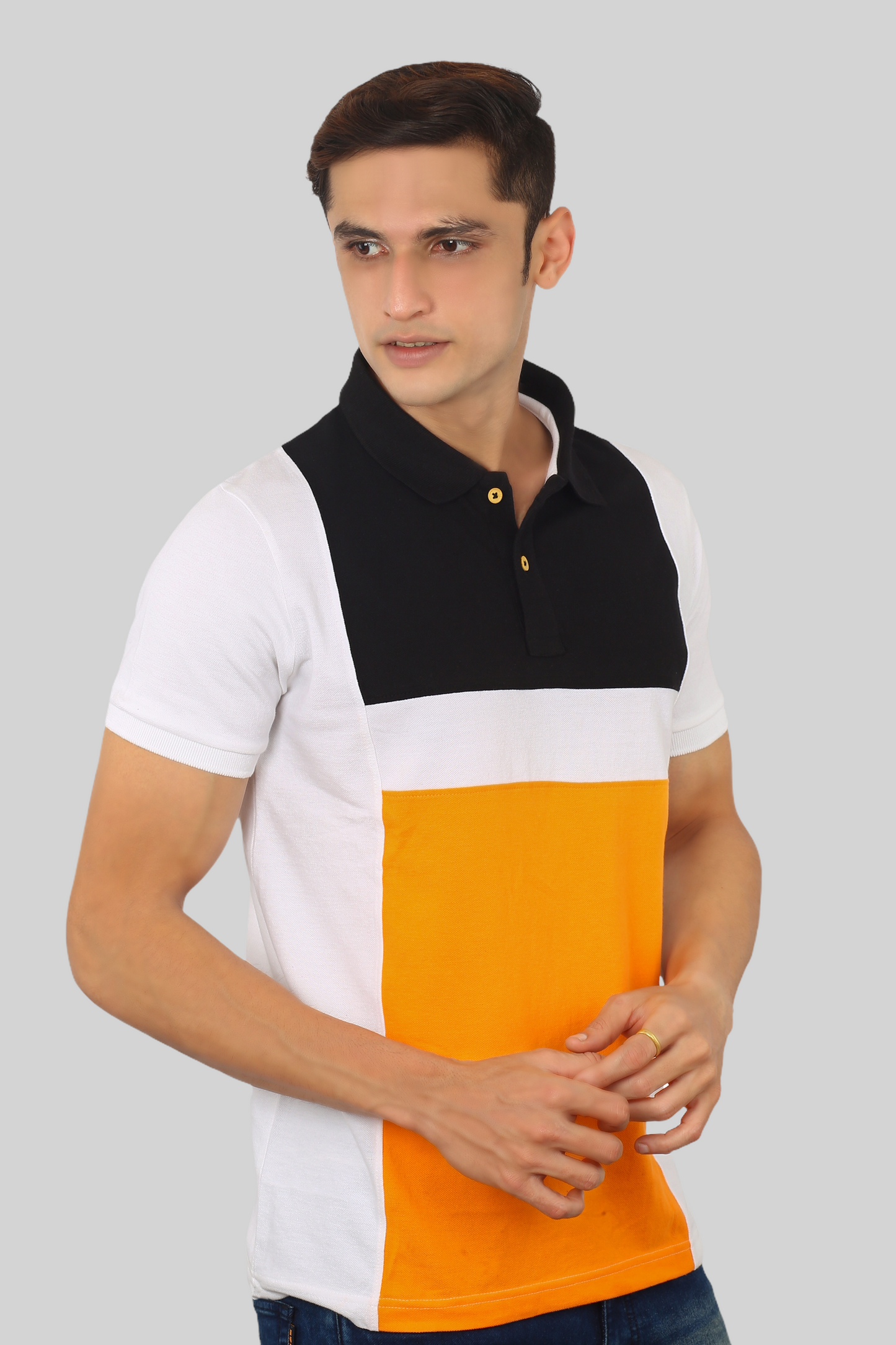 Black-Orange Albatross men’s panel color-block cotton Matty collar tshirt