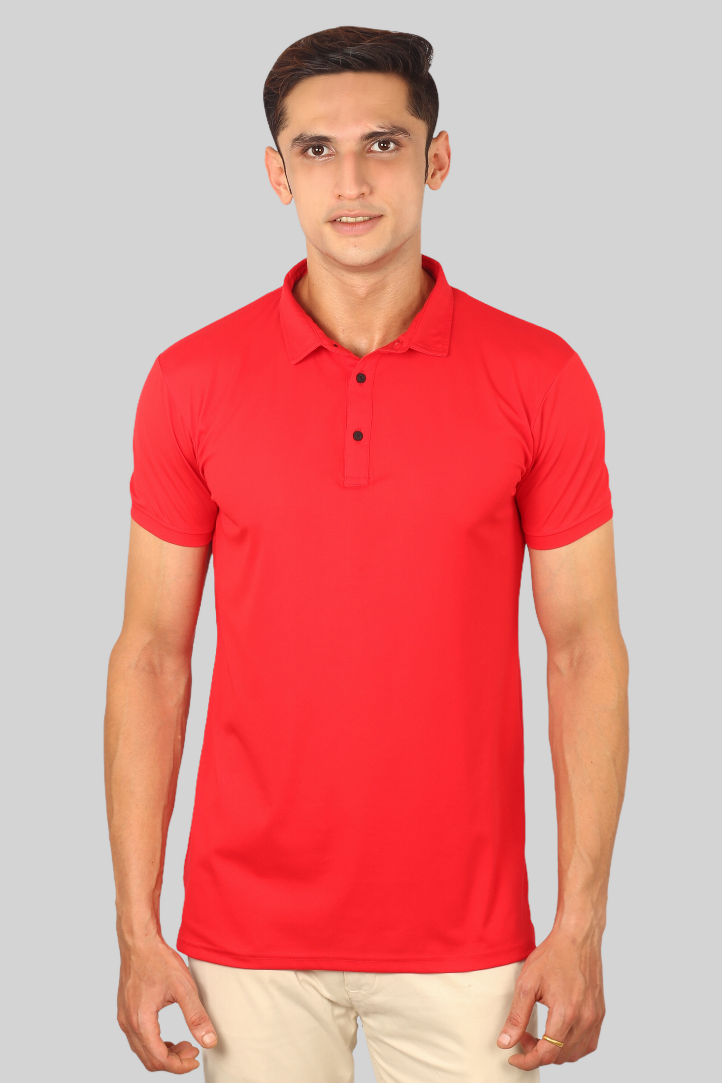 Tomato Red Classic Fine Italian  Collar T-shirt