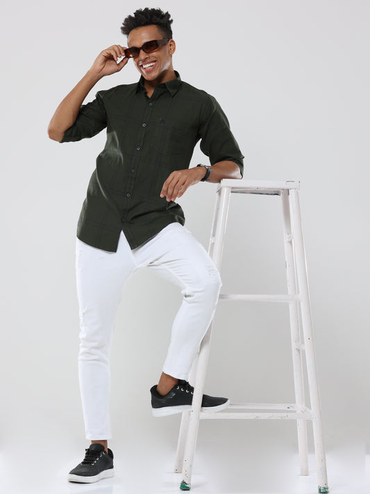 Black and Green Plaid Checks premium Cotton shirt for men