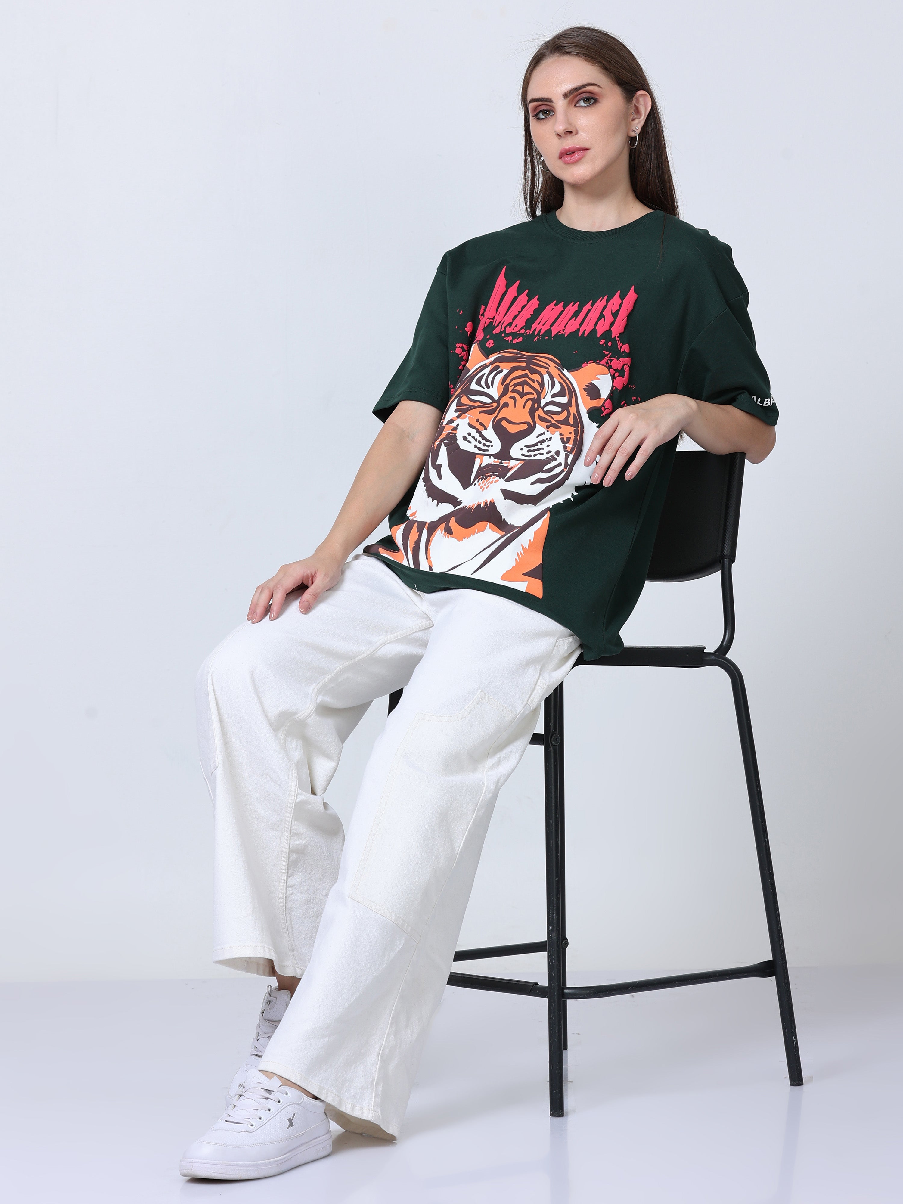 Dark Green Laughing Tiger Heavy Oversized T-shirt - UNISEX