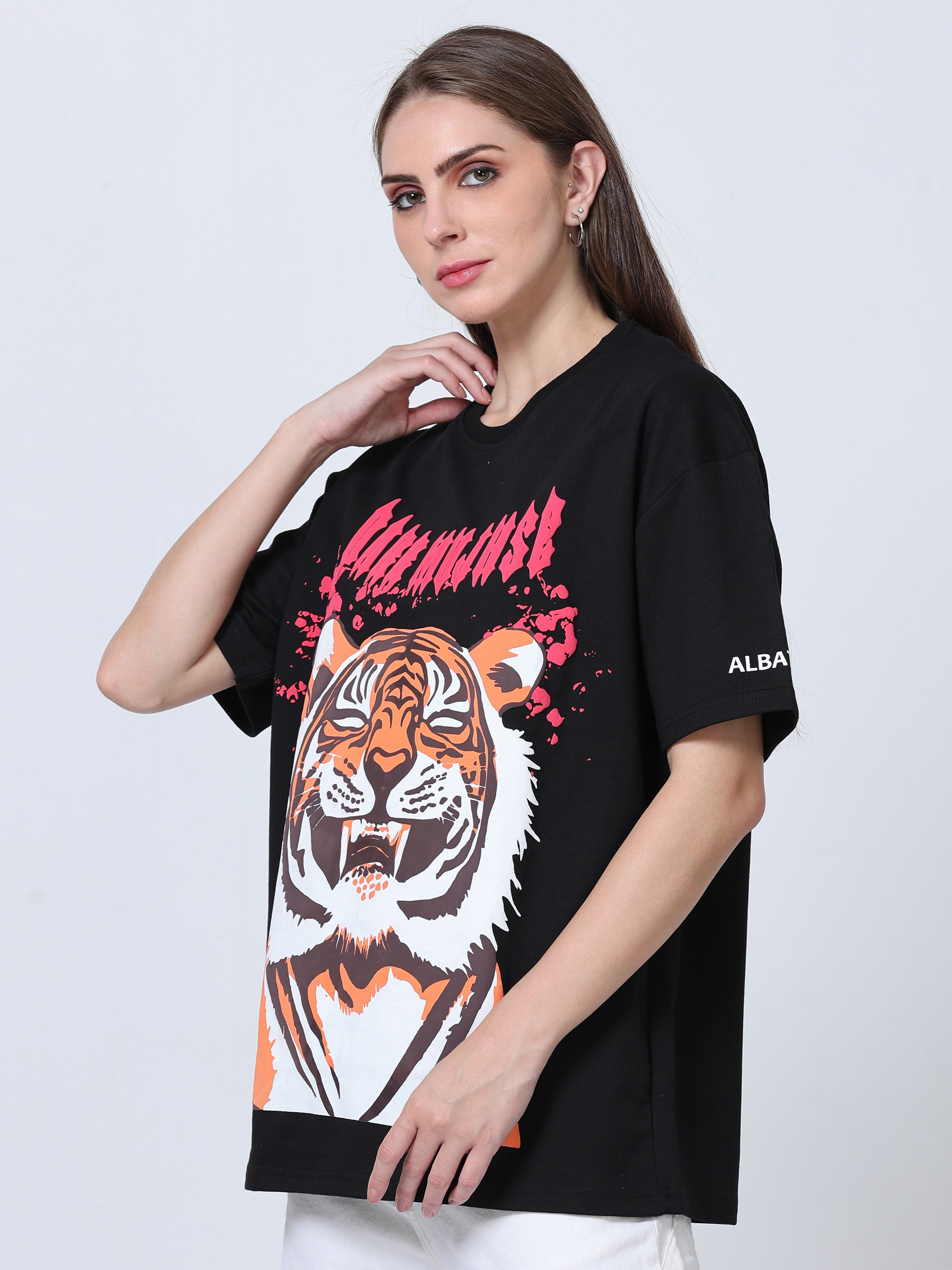 Black Laughing tiger Heavy Oversized T-shirt - UNISEX