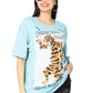 Light blue dancing tiger Printed Oversized T-shirt for Women