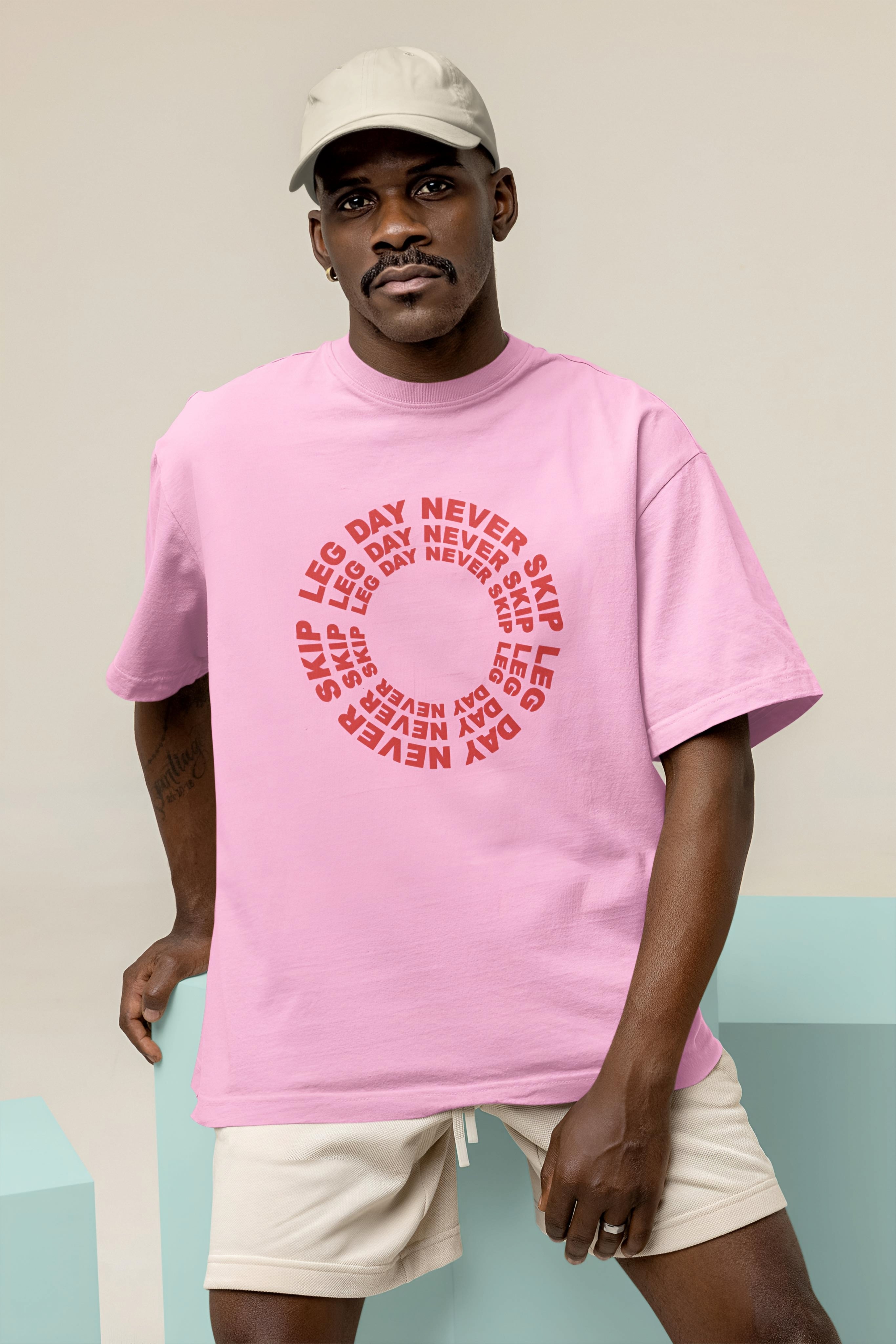 Pink & Red Never skip Leg day Oversized T-shirt