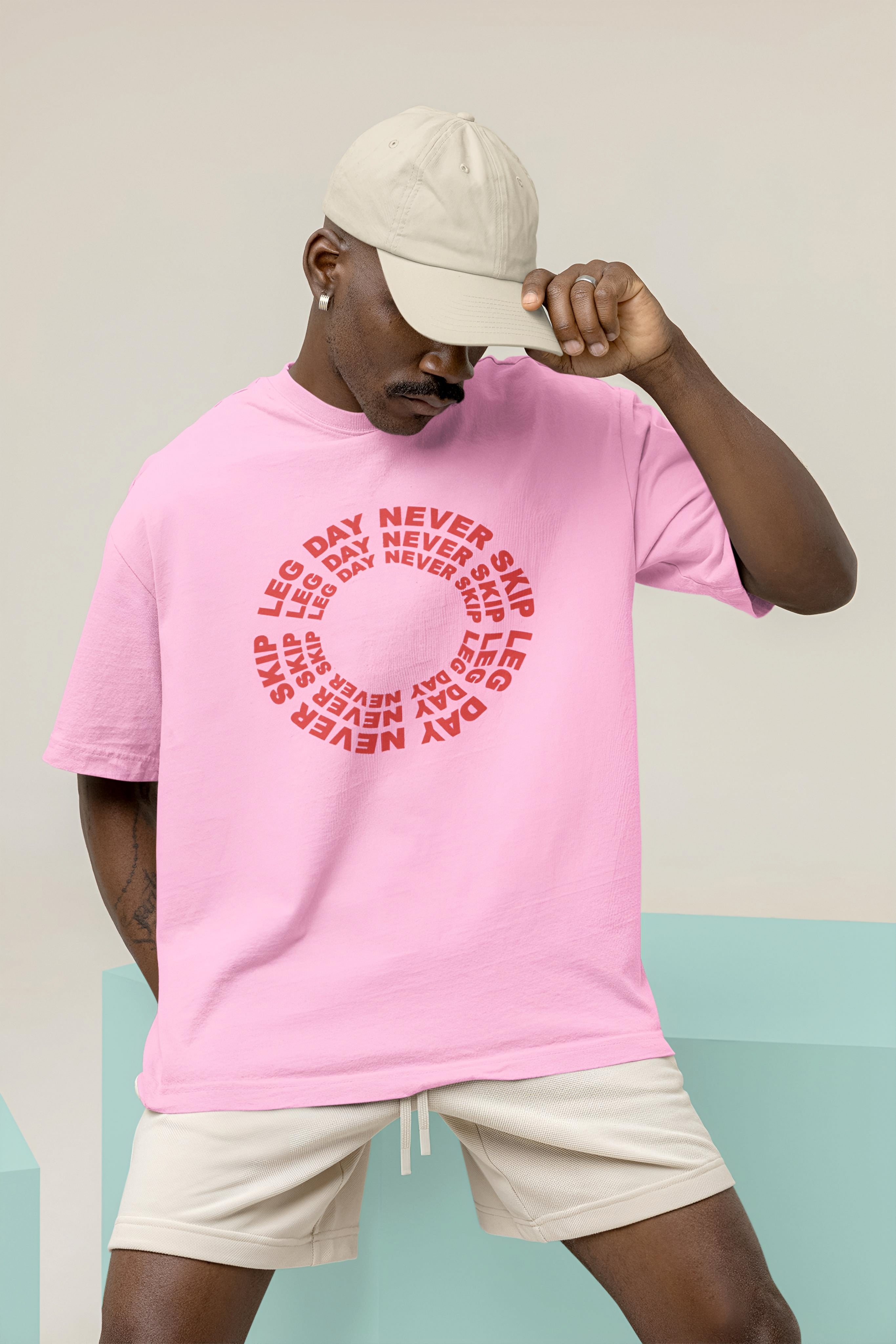 Pink & Red Never skip Leg day Oversized T-shirt