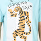 Light Blue dancing tiger Printed Oversized T-shirt
