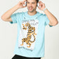 Light Blue dancing tiger Printed Oversized T-shirt