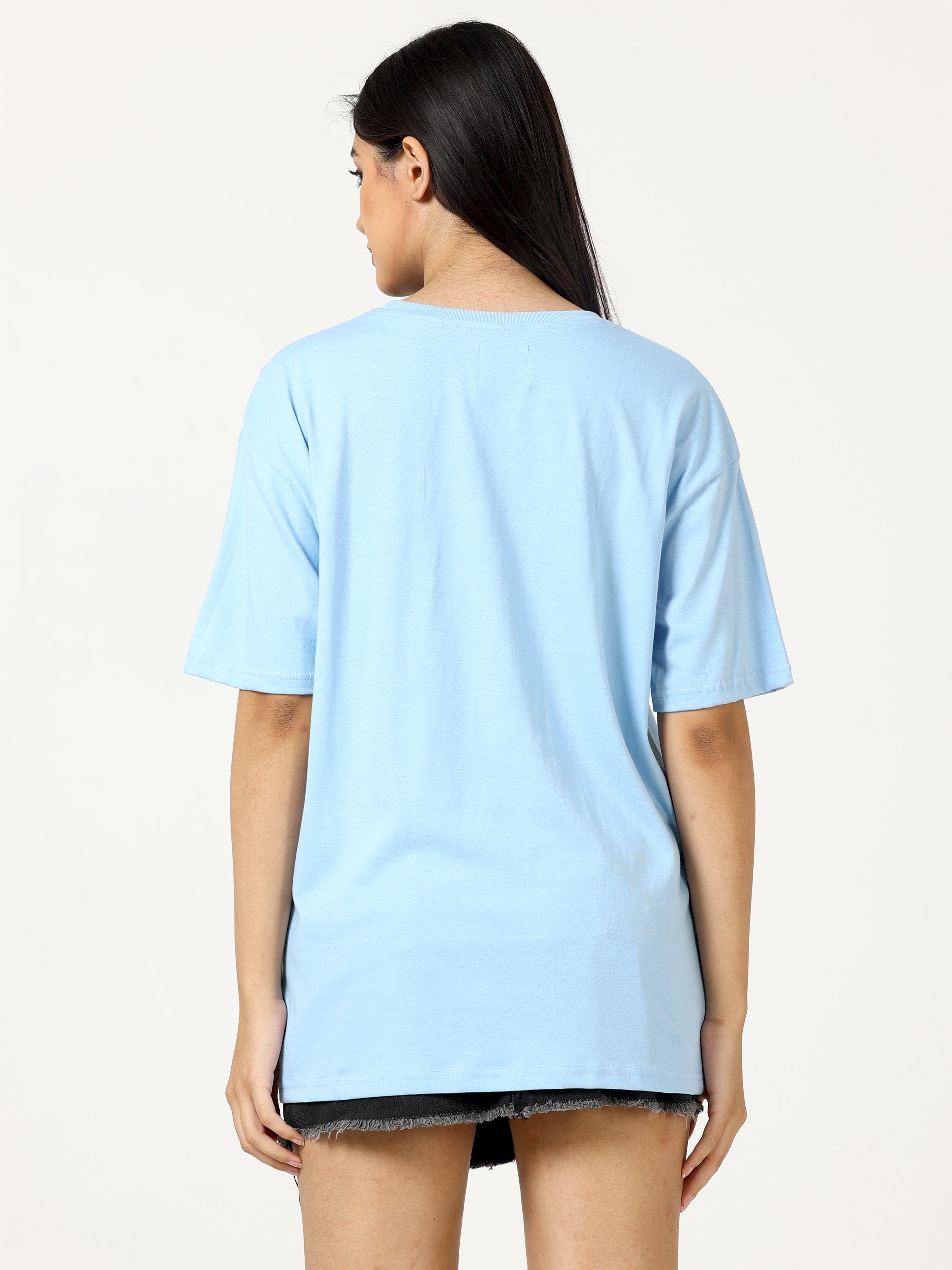 Light Blue Leopard Face Printed Oversized T-shirt - UNISEX