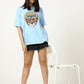 Light Blue Leopard Face Printed Oversized T-shirt - UNISEX