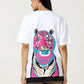 White Love Alba Back tiger Printed Oversized T-shirt - UNISEX