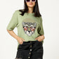 Sea Green Leopard Face Printed Oversized T-shirt - UNISEX