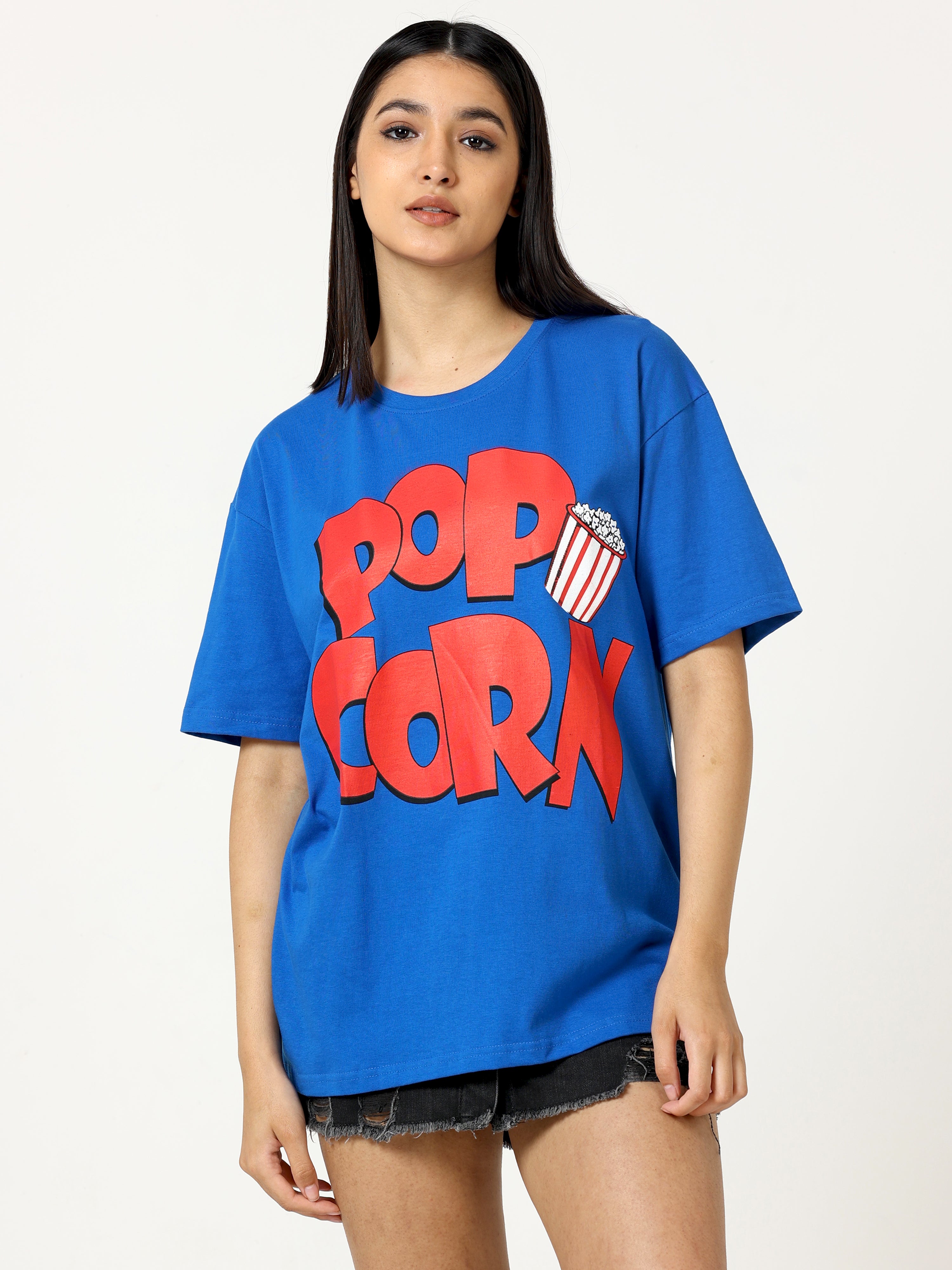 Blue POPCORN Printed Oversized T-shirt - UNISEX