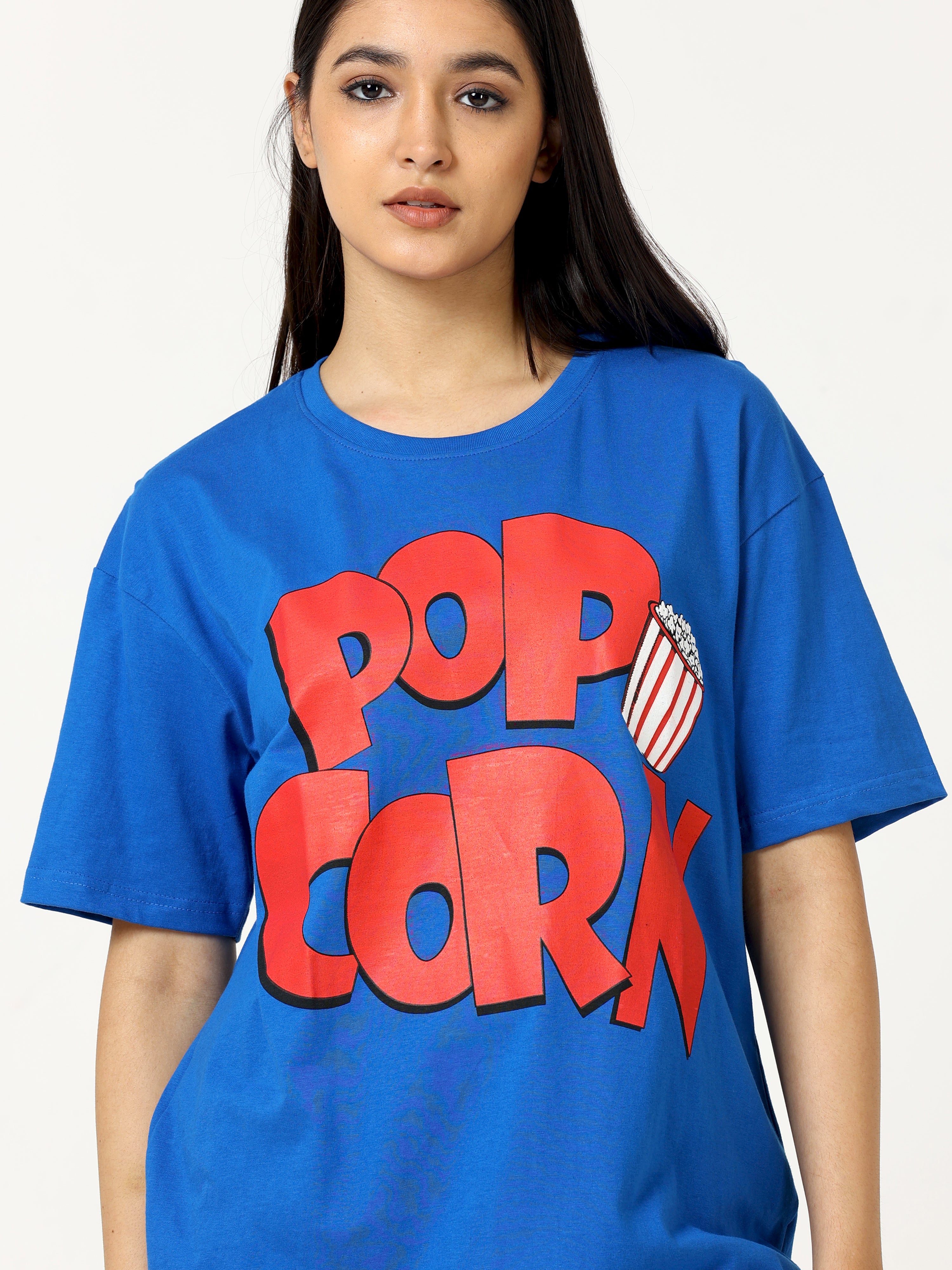 Blue POPCORN Printed Oversized T-shirt - UNISEX