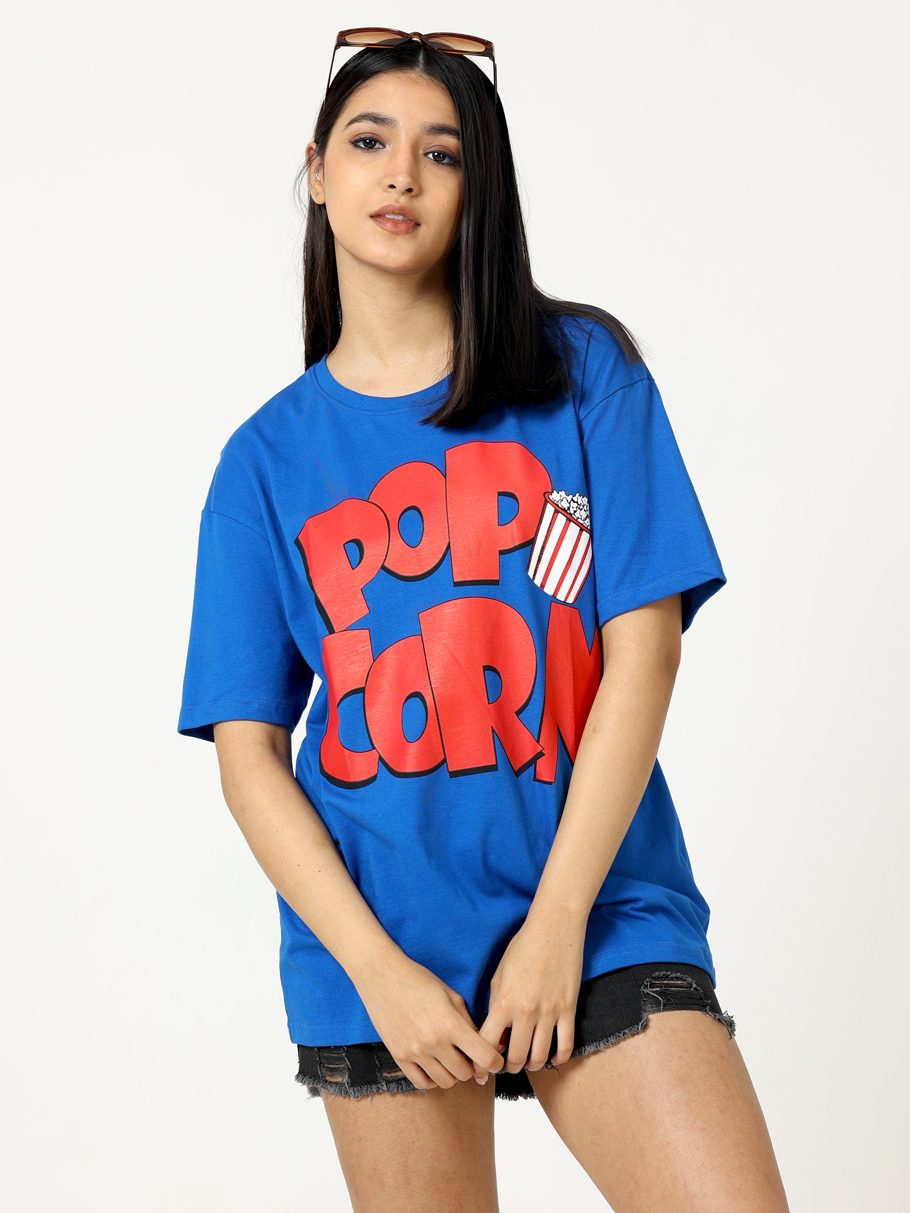 Blue POPCORN Printed Oversized T-shirt - UNISEX