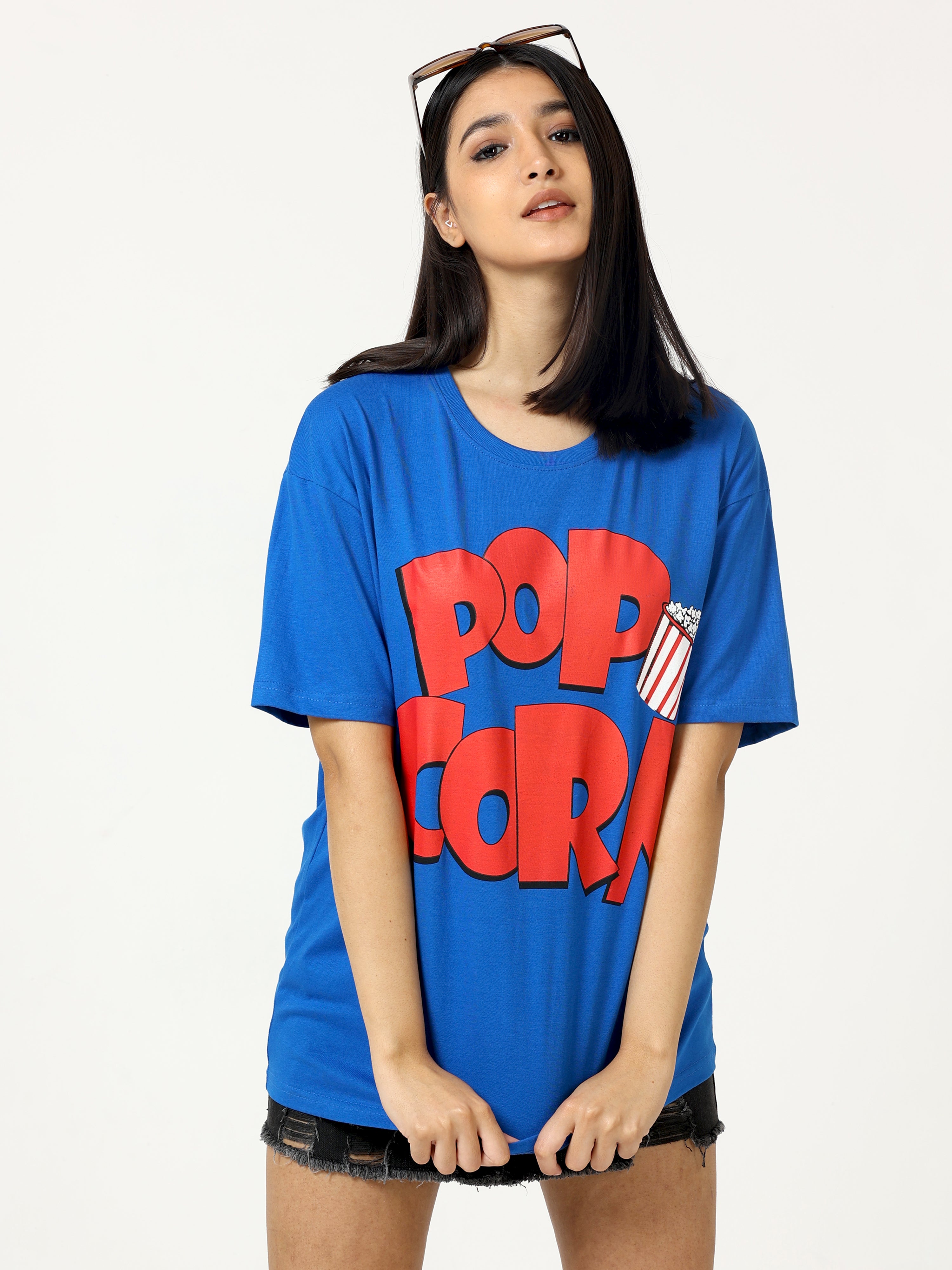 Blue POPCORN Printed Oversized T-shirt - UNISEX