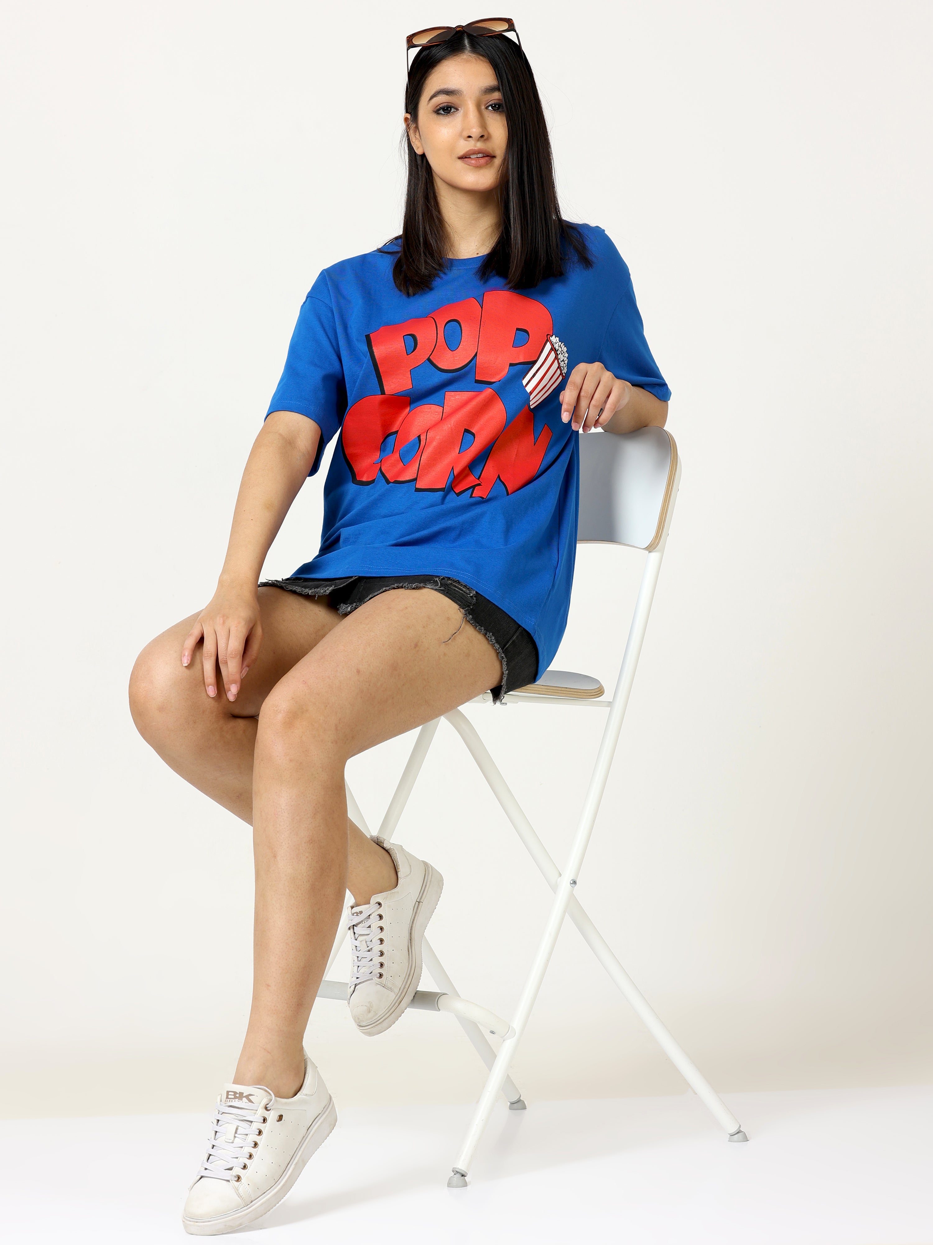 Blue POPCORN Printed Oversized T-shirt - UNISEX