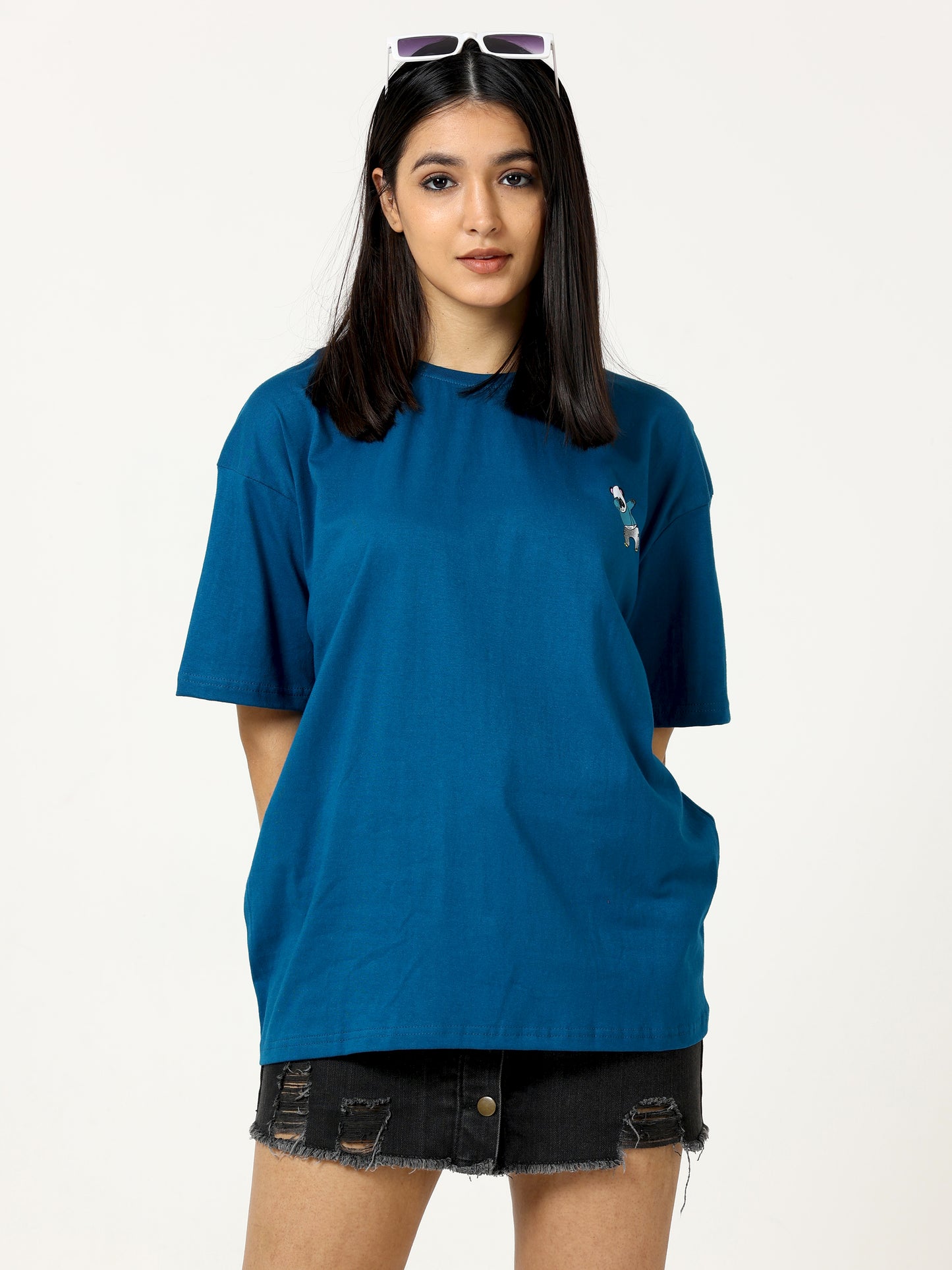 Navy Blue Panda Printed Oversized T-shirt - UNISEX