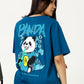 Navy Blue Panda Printed Oversized T-shirt - UNISEX