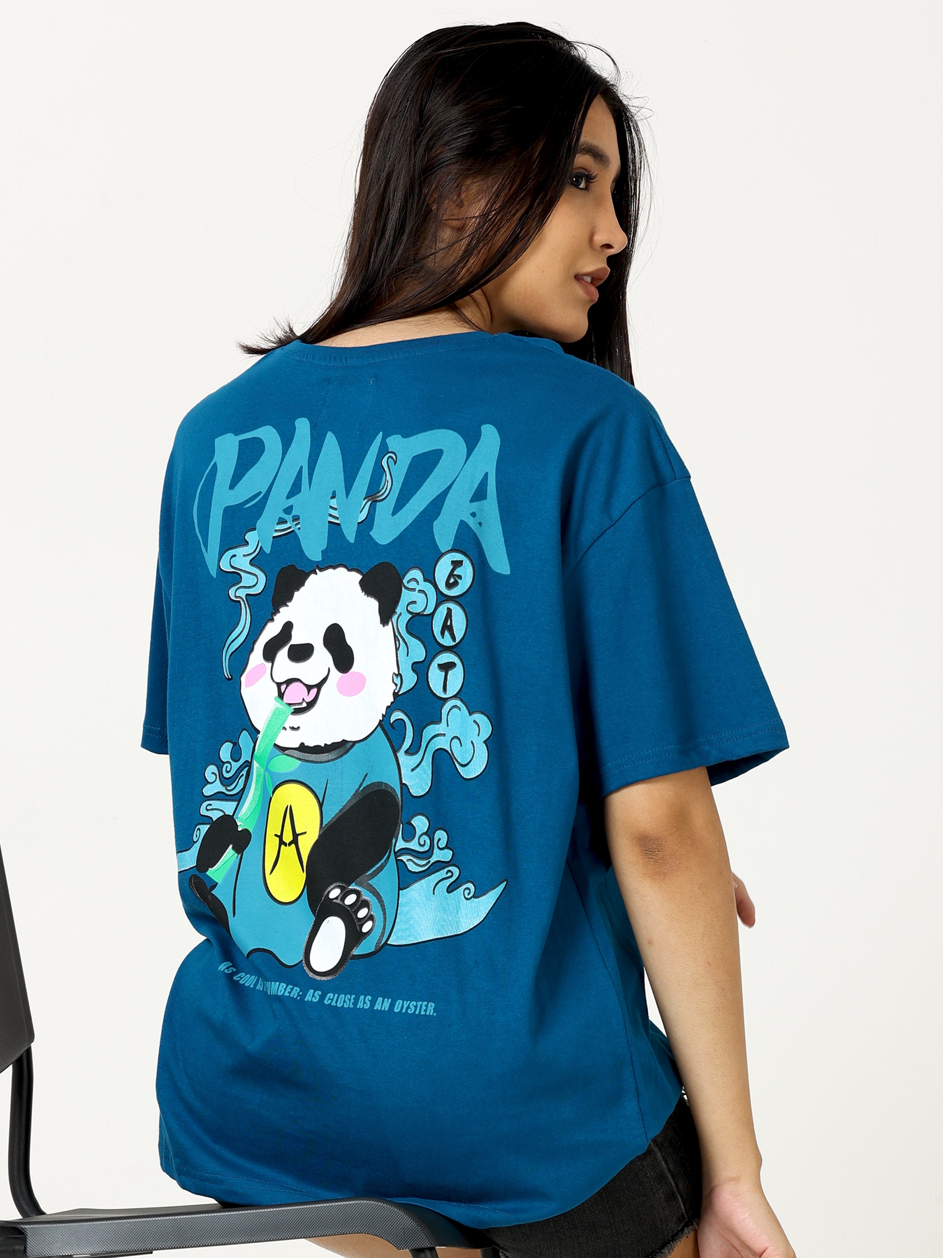 Navy Blue Panda Printed Oversized T-shirt - UNISEX